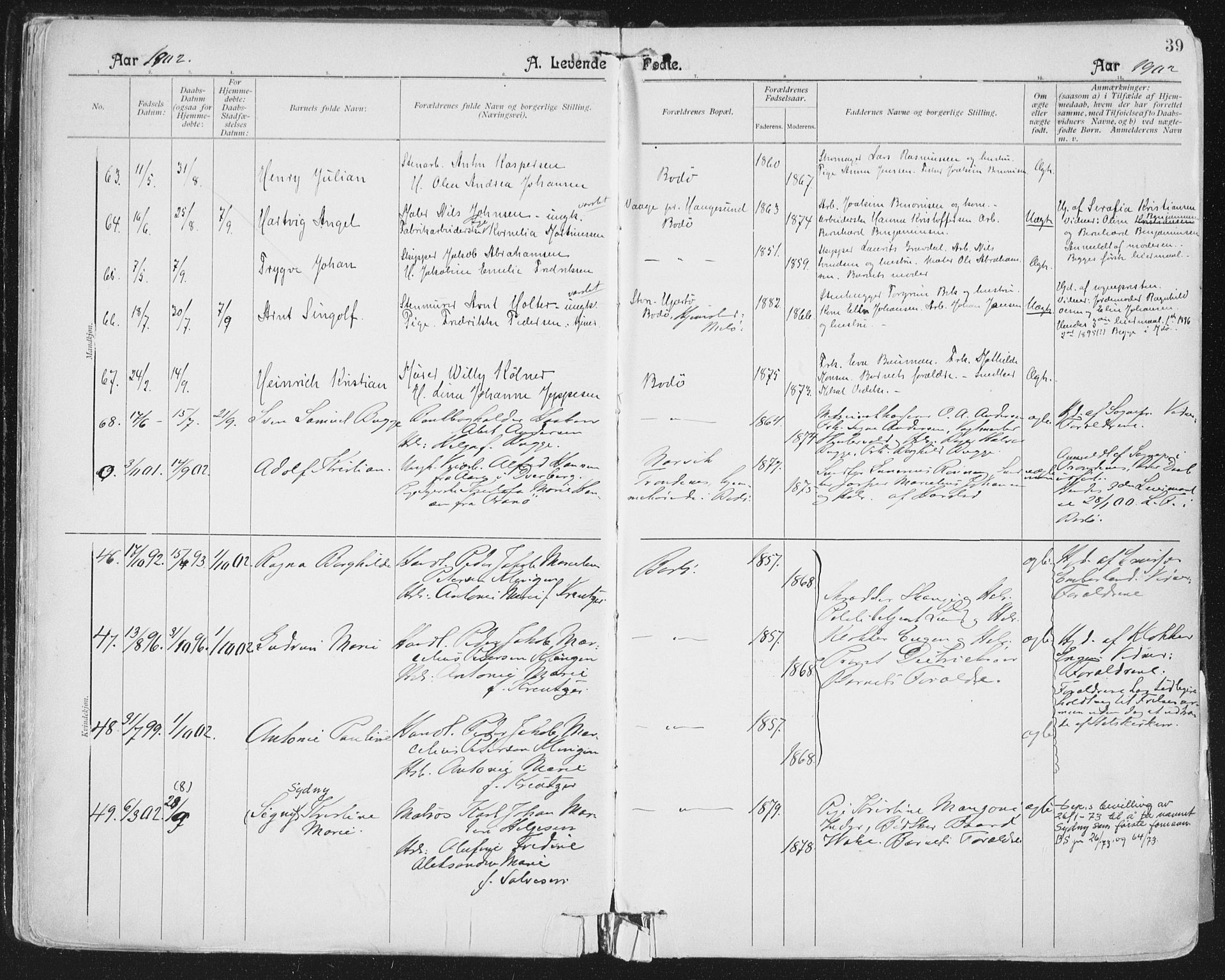 Ministerialprotokoller, klokkerbøker og fødselsregistre - Nordland, AV/SAT-A-1459/801/L0011: Ministerialbok nr. 801A11, 1900-1916, s. 39