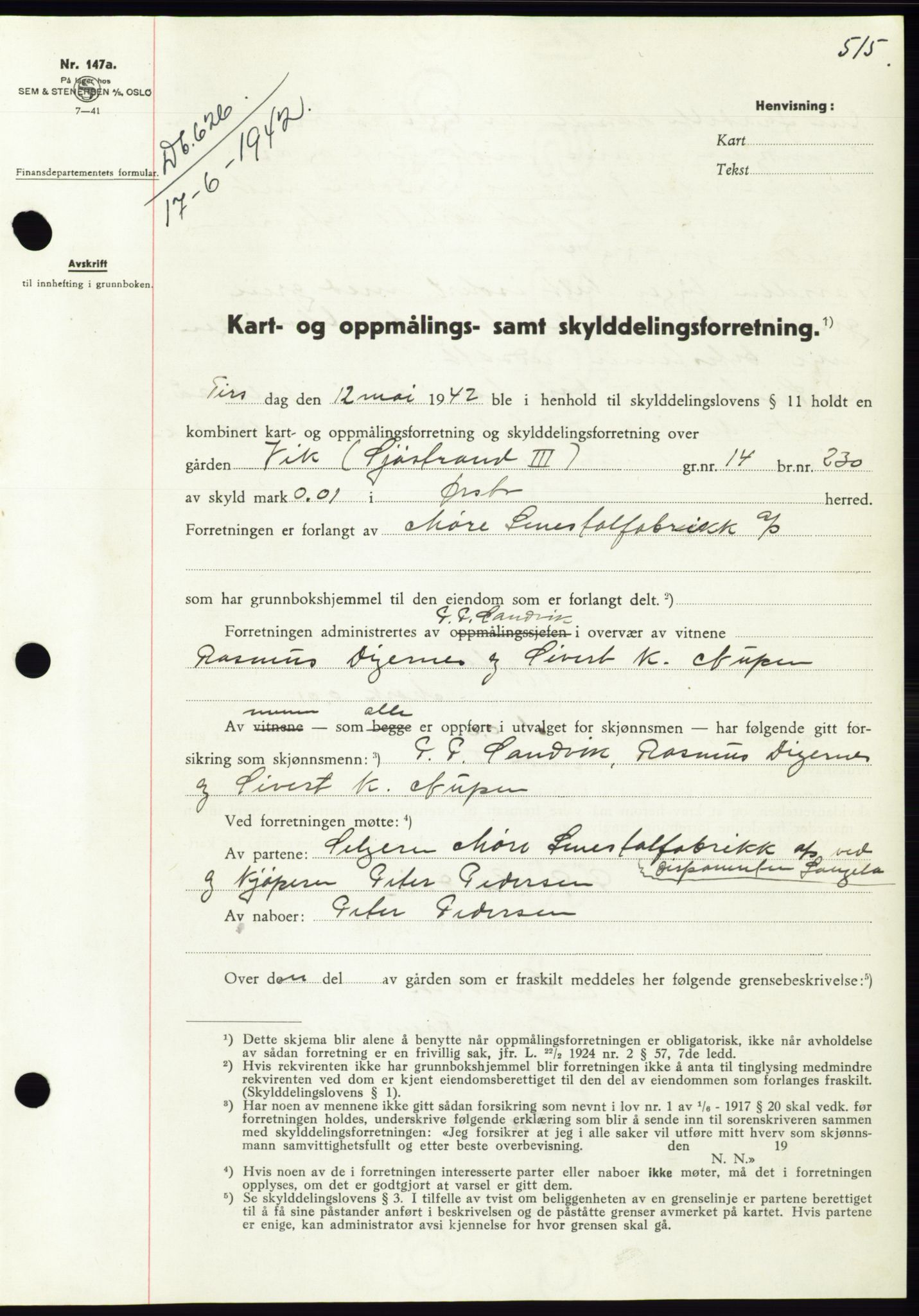 Søre Sunnmøre sorenskriveri, SAT/A-4122/1/2/2C/L0073: Pantebok nr. 67, 1941-1942, Dagboknr: 626/1942