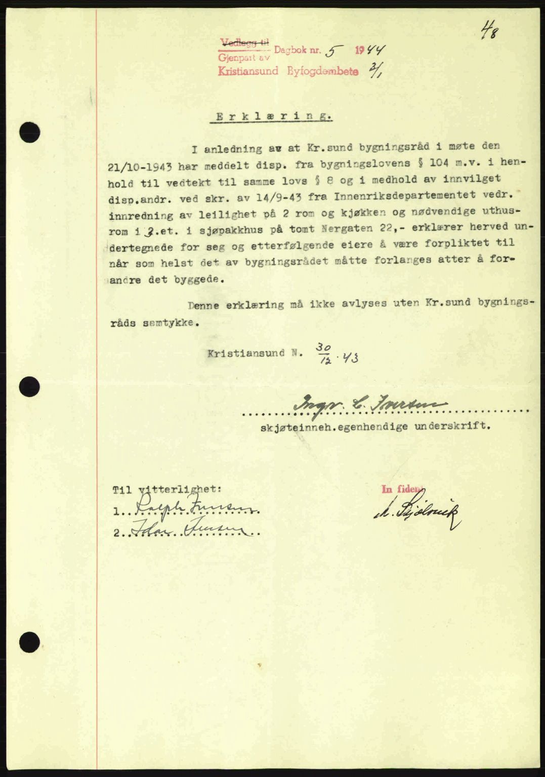 Kristiansund byfogd, AV/SAT-A-4587/A/27: Pantebok nr. 37-38, 1943-1945, Dagboknr: 5/1944