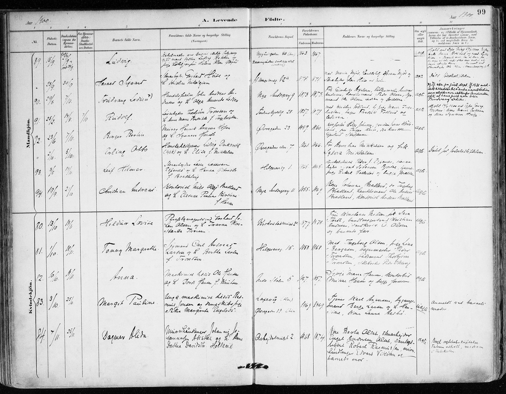 Mariakirken Sokneprestembete, AV/SAB-A-76901/H/Haa/L0008: Ministerialbok nr. A 8, 1893-1942, s. 99