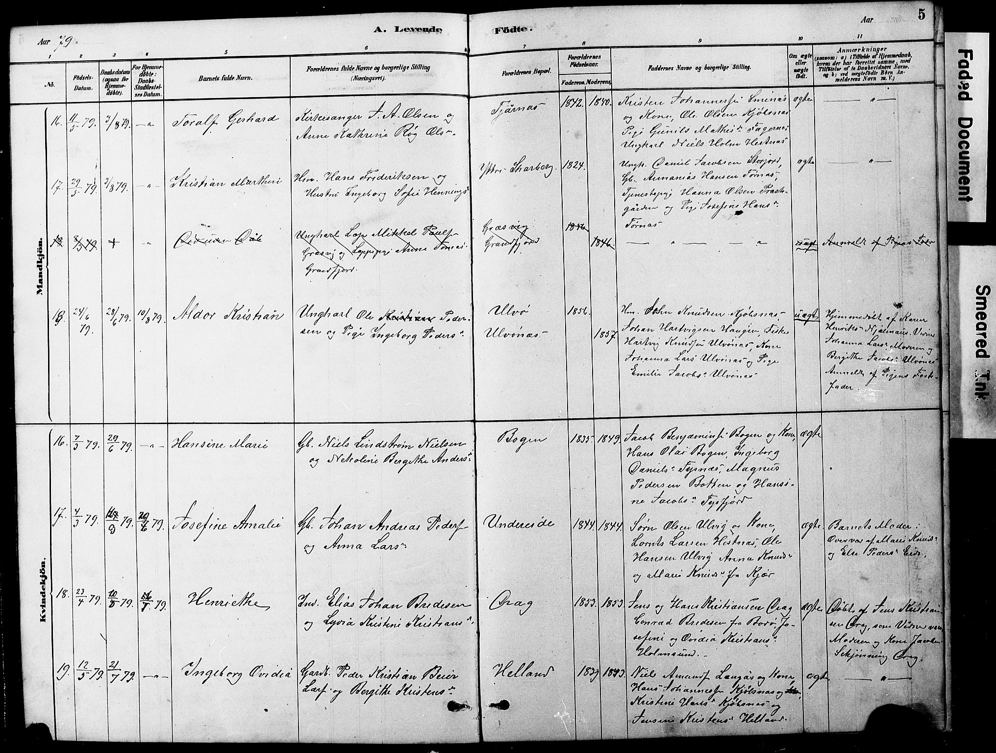 Ministerialprotokoller, klokkerbøker og fødselsregistre - Nordland, AV/SAT-A-1459/861/L0875: Klokkerbok nr. 861C01, 1879-1887, s. 5
