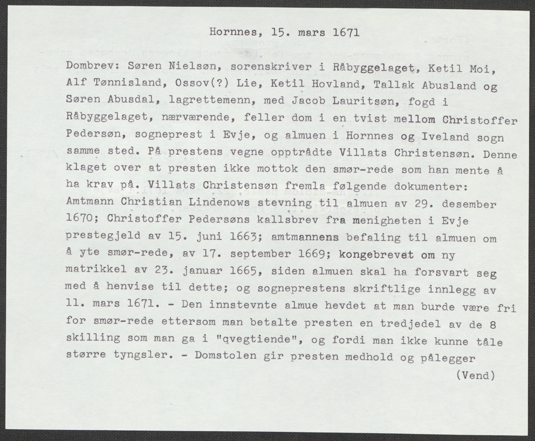 Riksarkivets diplomsamling, AV/RA-EA-5965/F15/L0031: Prestearkiv - Aust-Agder, Vest-Agder og Rogaland, 1575-1768, s. 22