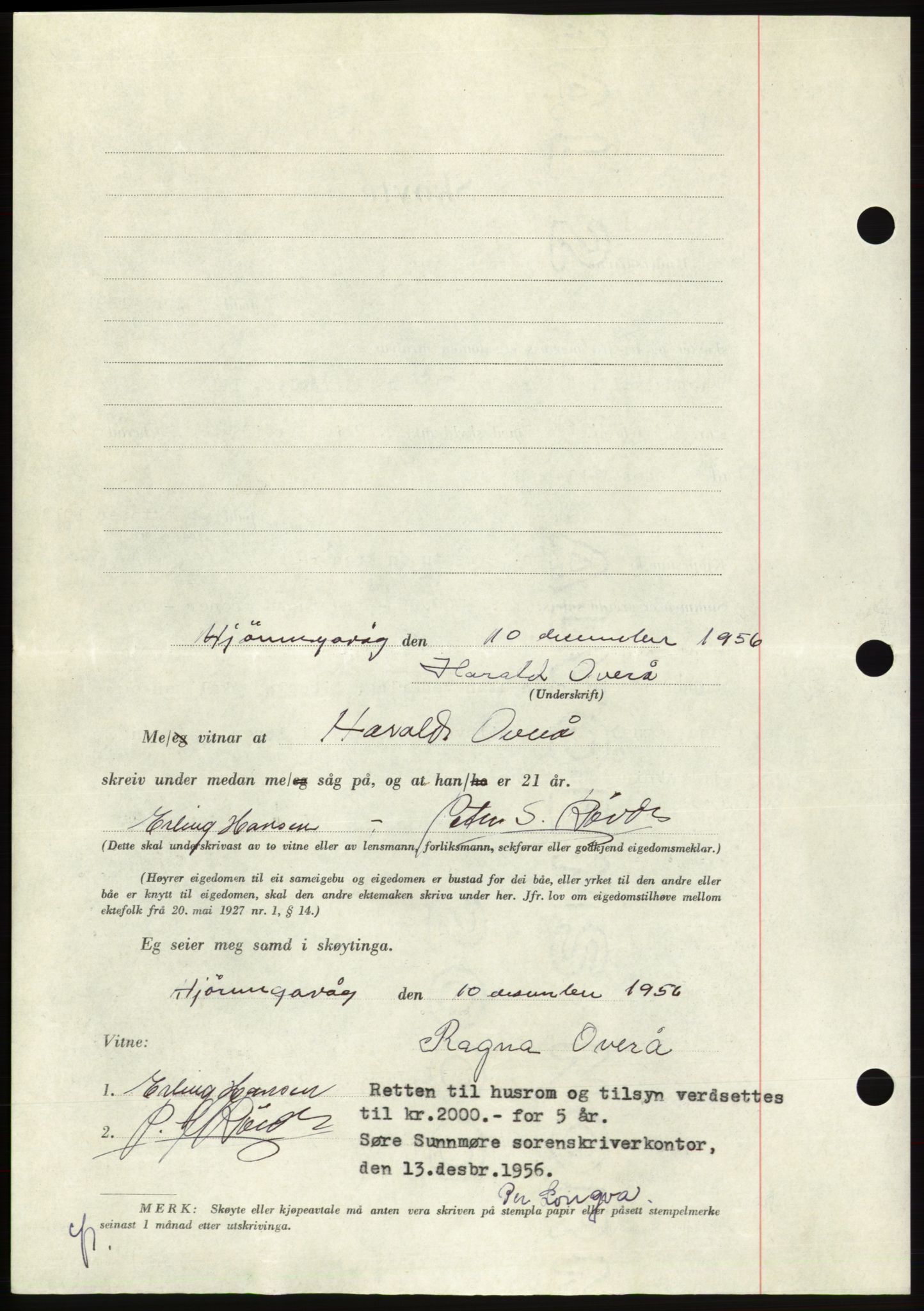 Søre Sunnmøre sorenskriveri, AV/SAT-A-4122/1/2/2C/L0105: Pantebok nr. 31A, 1956-1957, Dagboknr: 2761/1956