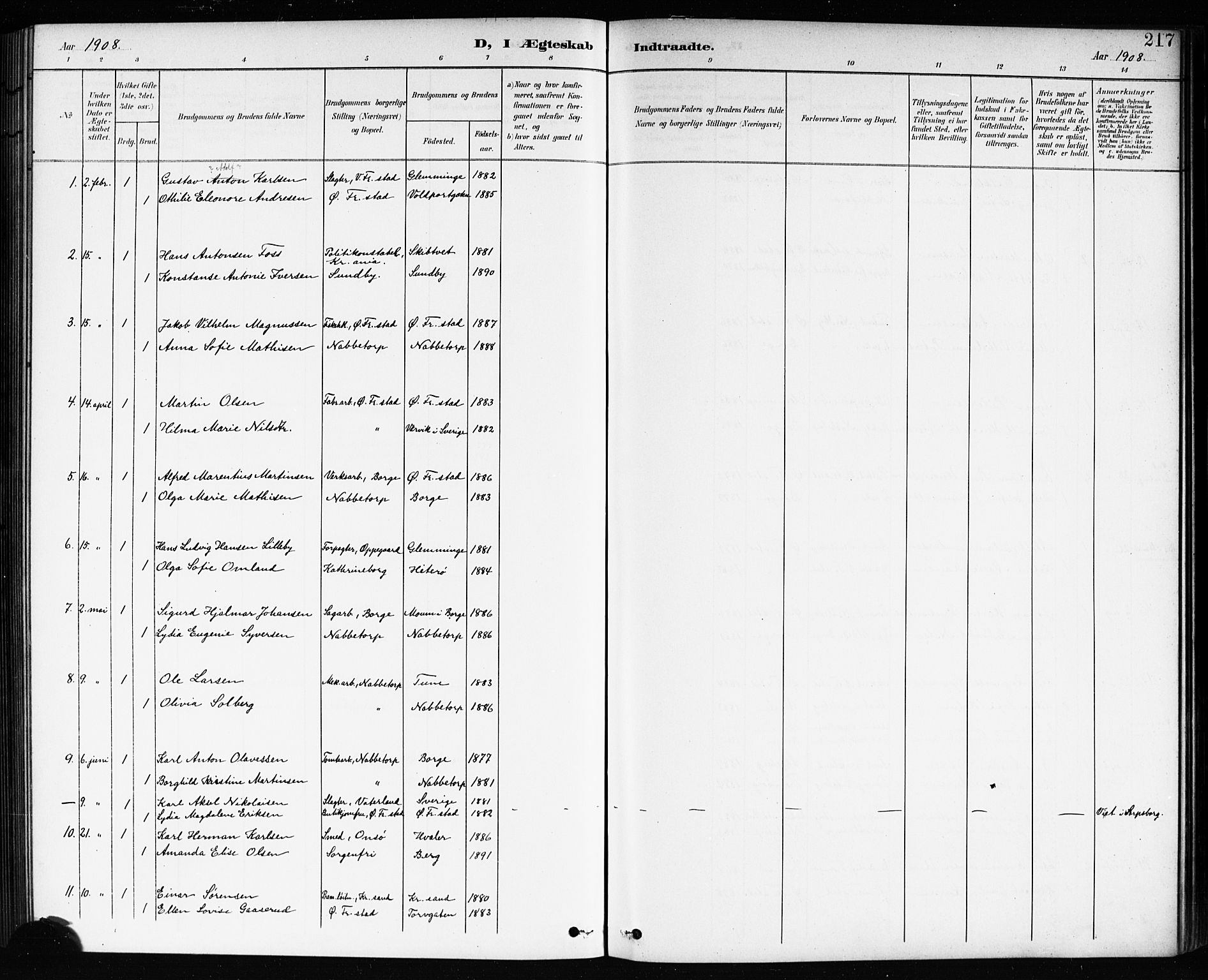 Østre Fredrikstad prestekontor Kirkebøker, SAO/A-10907/G/Ga/L0002: Klokkerbok nr. 2, 1900-1919, s. 217