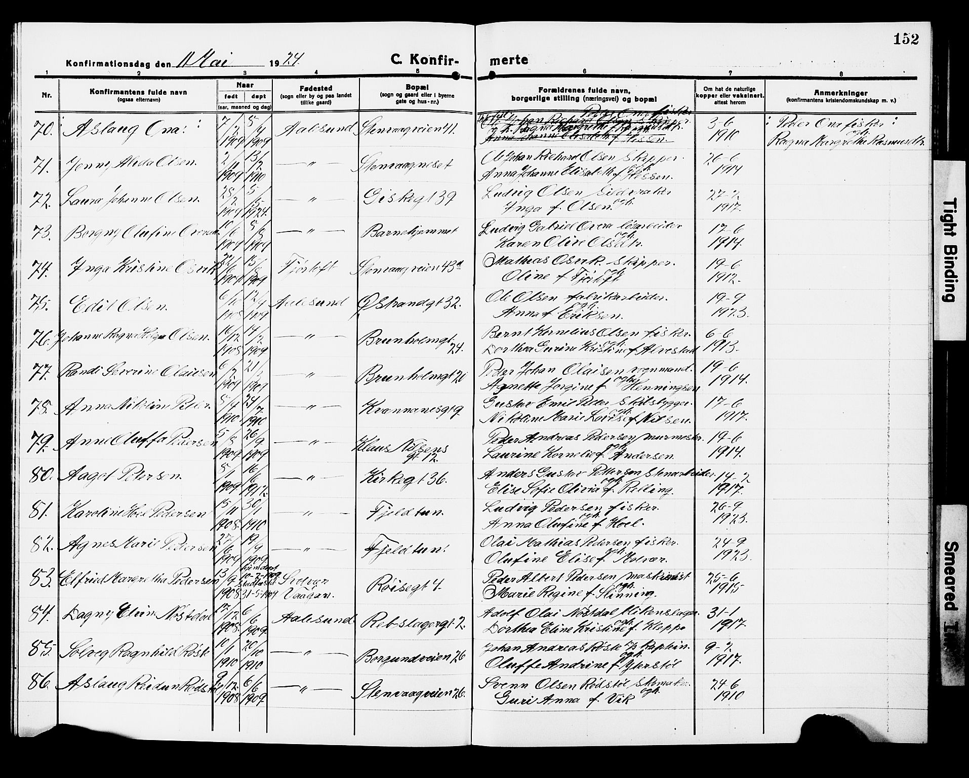 Ministerialprotokoller, klokkerbøker og fødselsregistre - Møre og Romsdal, AV/SAT-A-1454/529/L0472: Klokkerbok nr. 529C09, 1917-1929, s. 152