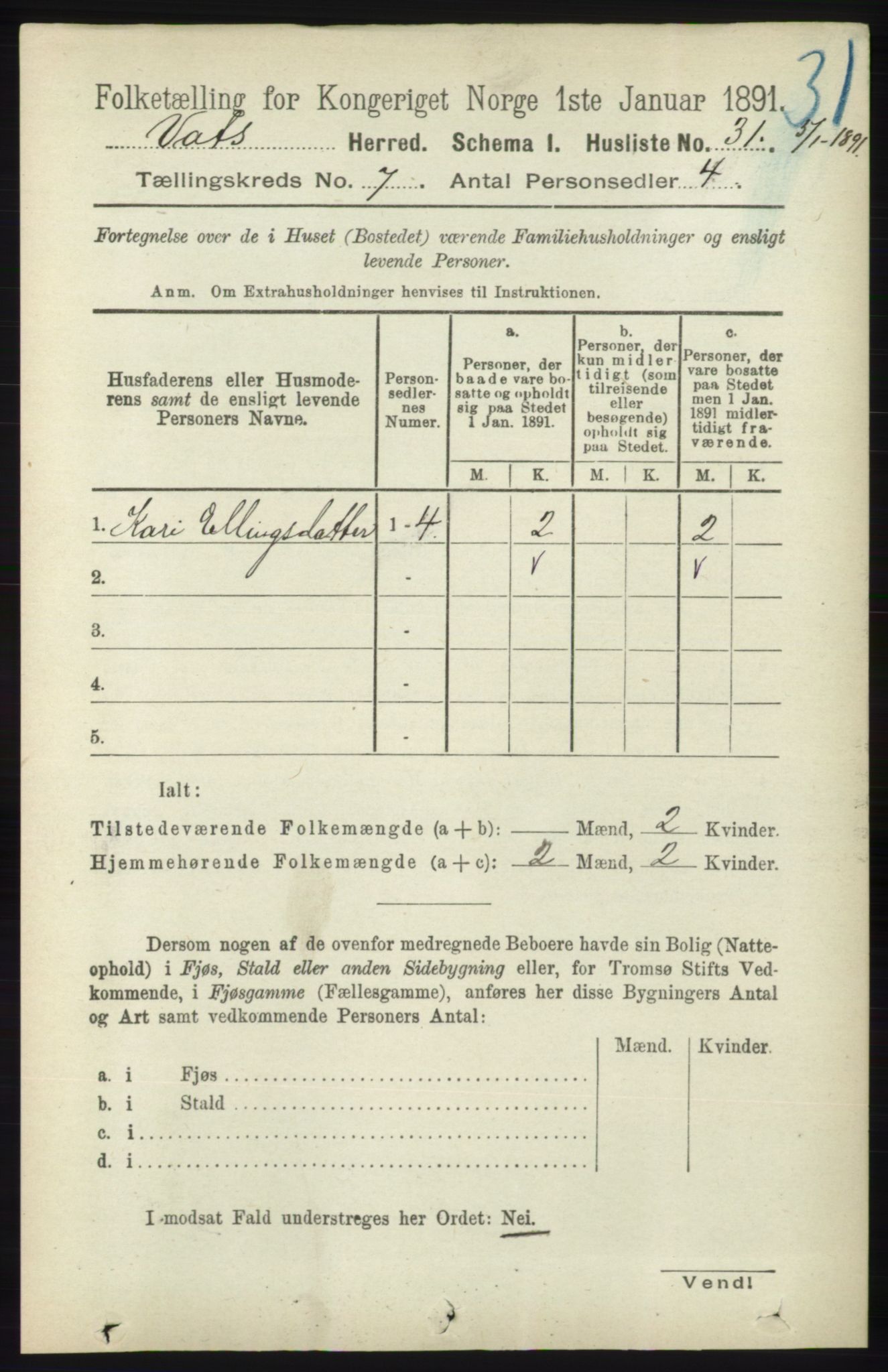 RA, Folketelling 1891 for 1155 Vats herred, 1891, s. 1090