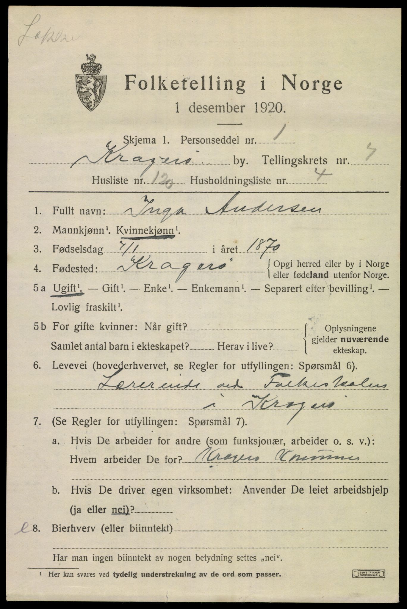 SAKO, Folketelling 1920 for 0801 Kragerø kjøpstad, 1920, s. 11087
