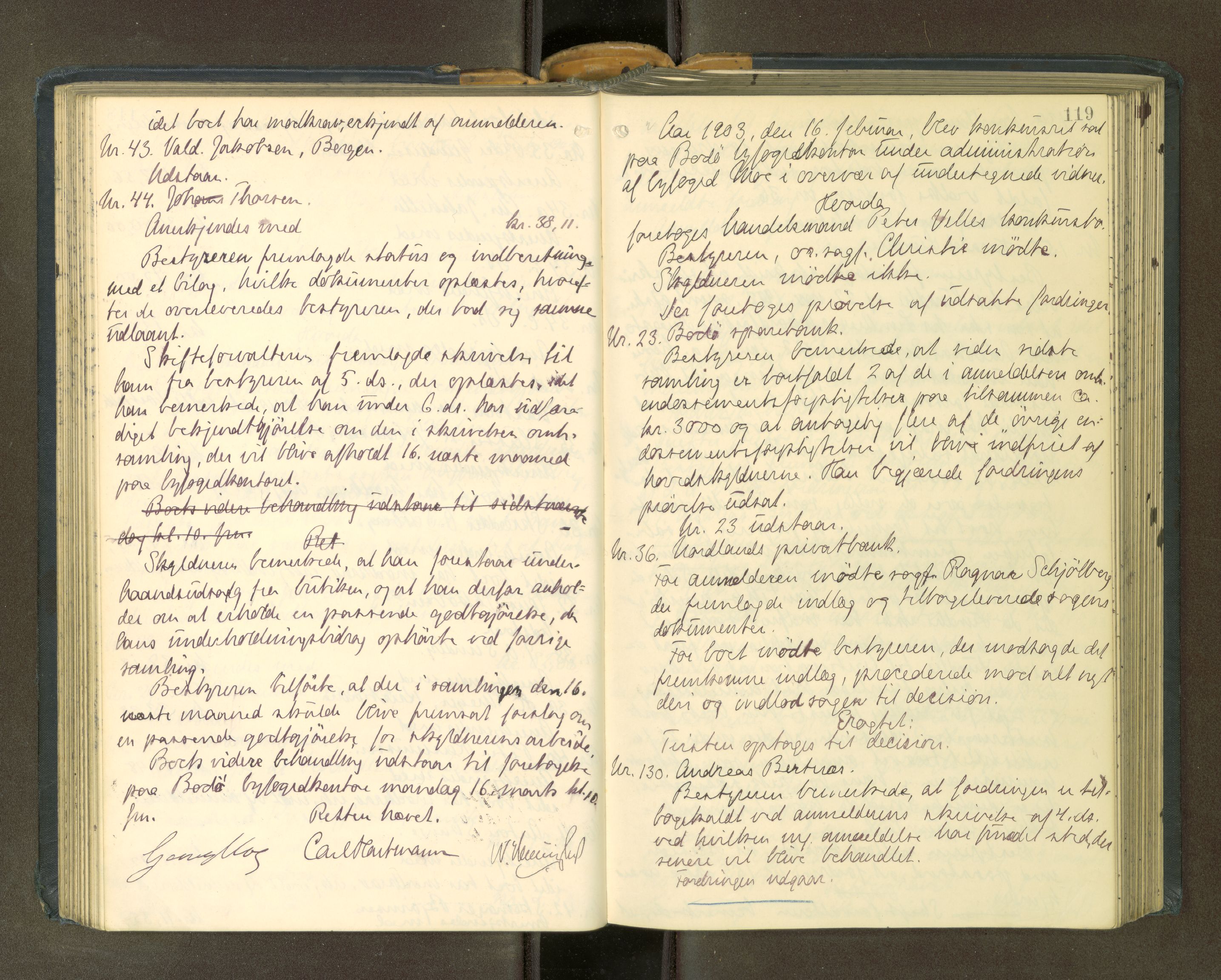 Bodø sorenskriveri, AV/SAT-A-0022/1/3/3B/L0002: Skiftebehandlingsprotokoll, 1901-1909, s. 119