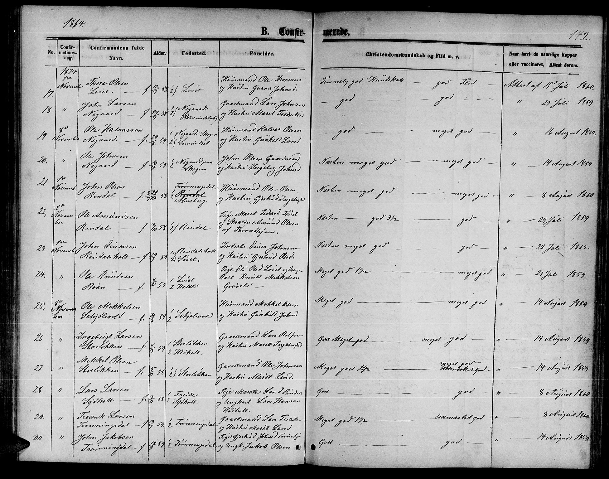 Ministerialprotokoller, klokkerbøker og fødselsregistre - Møre og Romsdal, AV/SAT-A-1454/598/L1076: Klokkerbok nr. 598C01, 1867-1878, s. 142