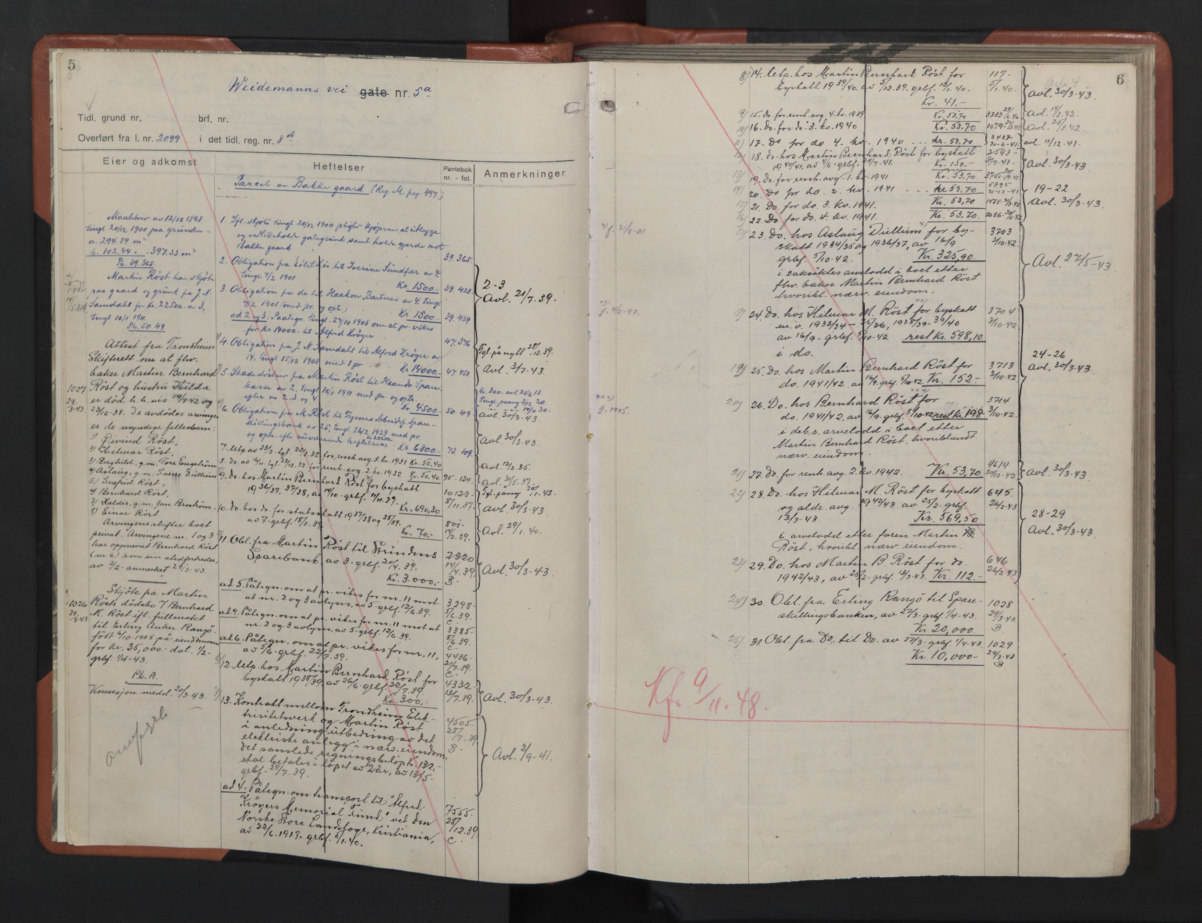 Trondheim byfogd, AV/SAT-A-0003/1/2/2A/L0036: Panteregister nr. M / 2A 36, 1931-1949, s. 5-6