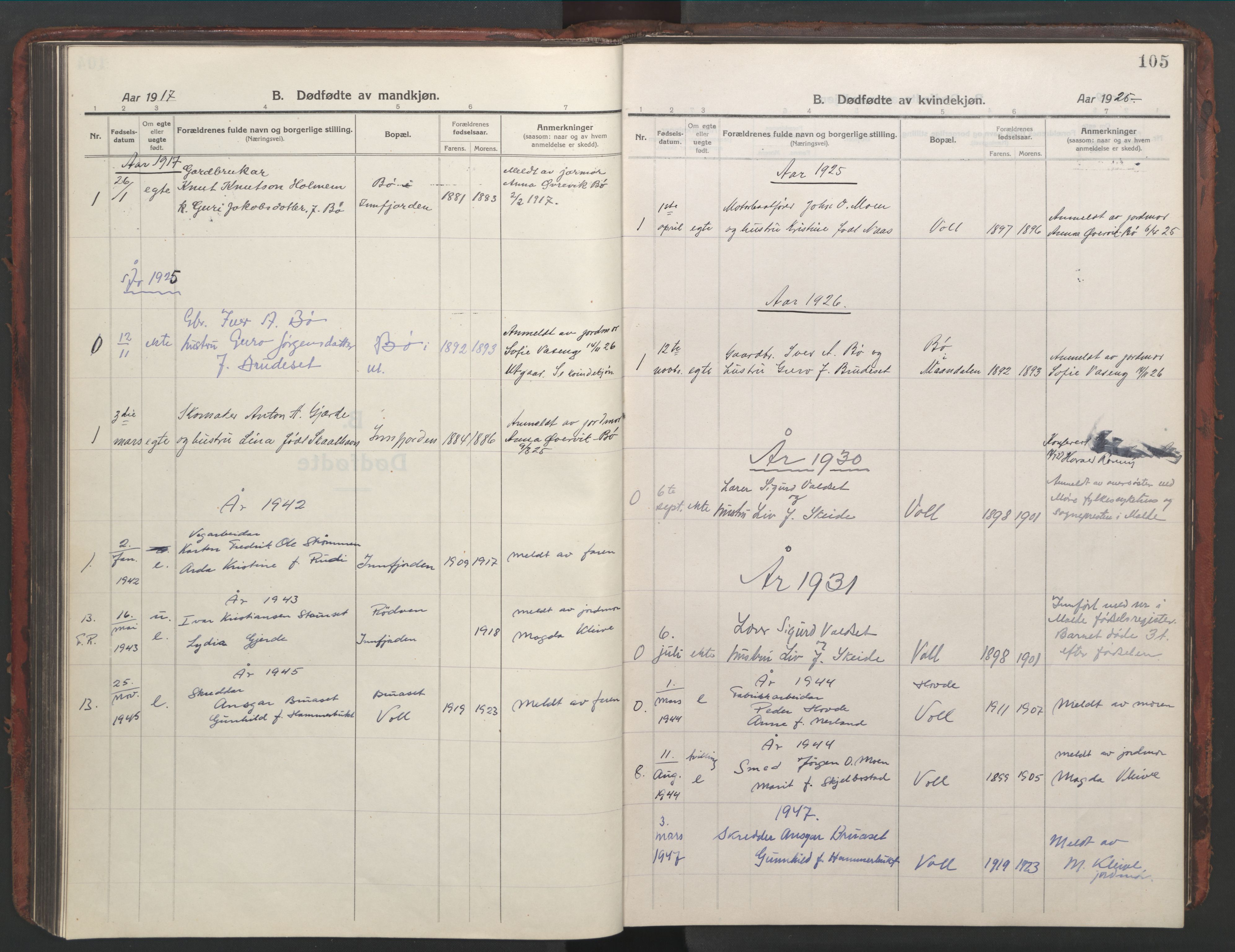 Ministerialprotokoller, klokkerbøker og fødselsregistre - Møre og Romsdal, AV/SAT-A-1454/543/L0565: Klokkerbok nr. 543C03, 1916-1955, s. 105