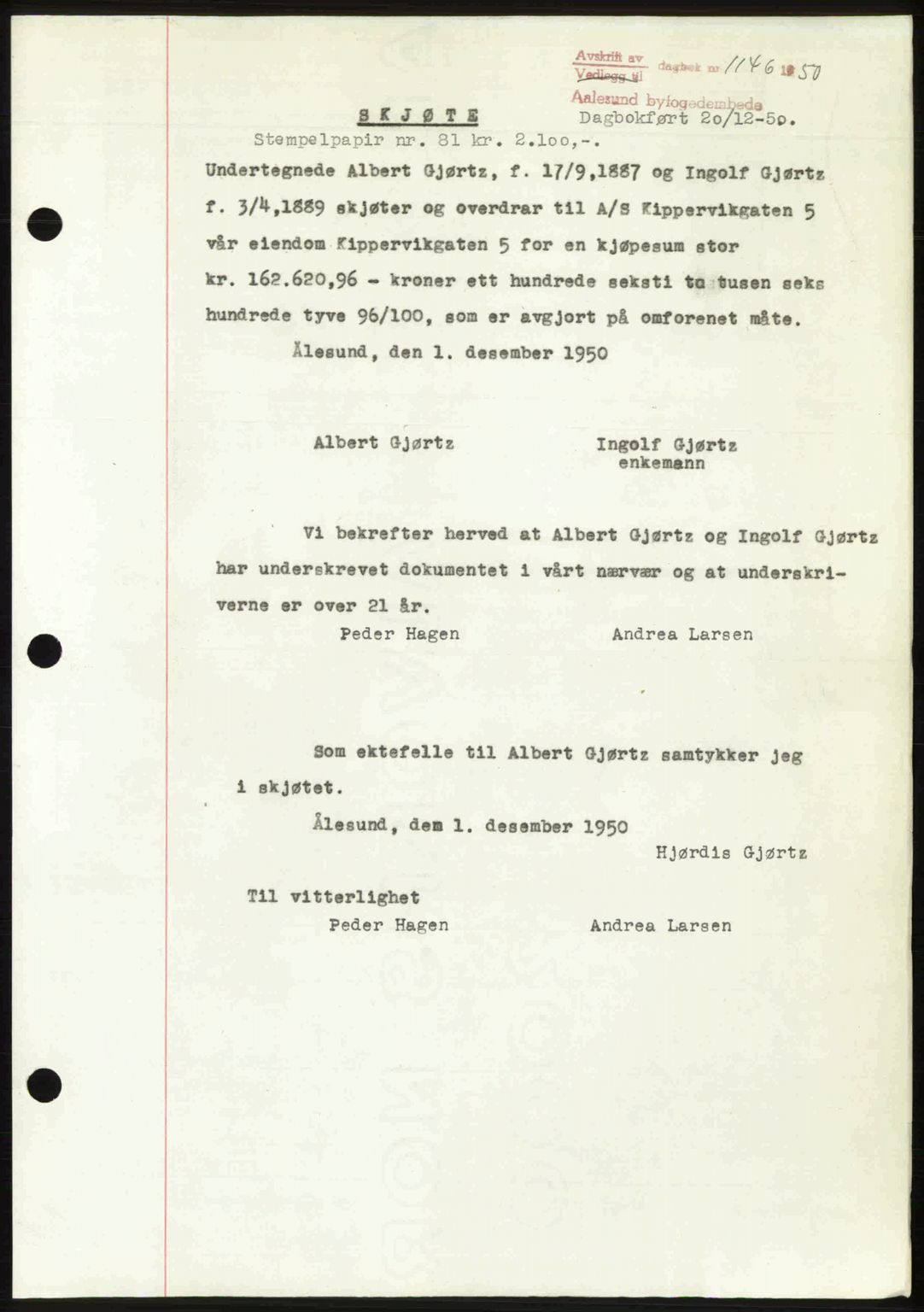 Ålesund byfogd, AV/SAT-A-4384: Pantebok nr. 37A (2), 1949-1950, Dagboknr: 1146/1950