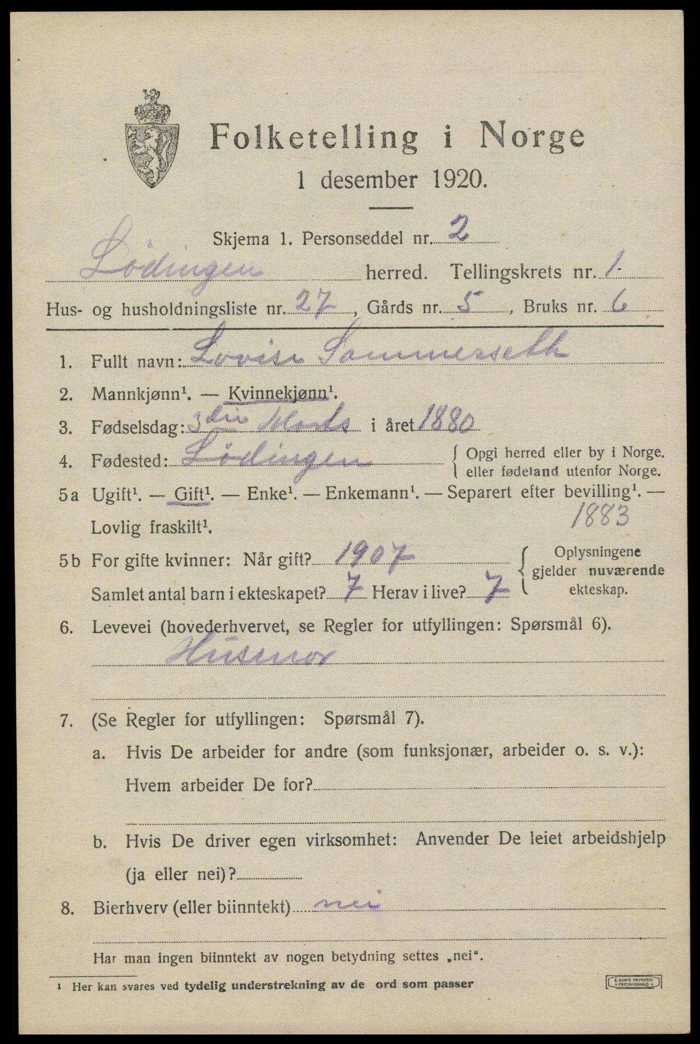 SAT, Folketelling 1920 for 1851 Lødingen herred, 1920, s. 1403