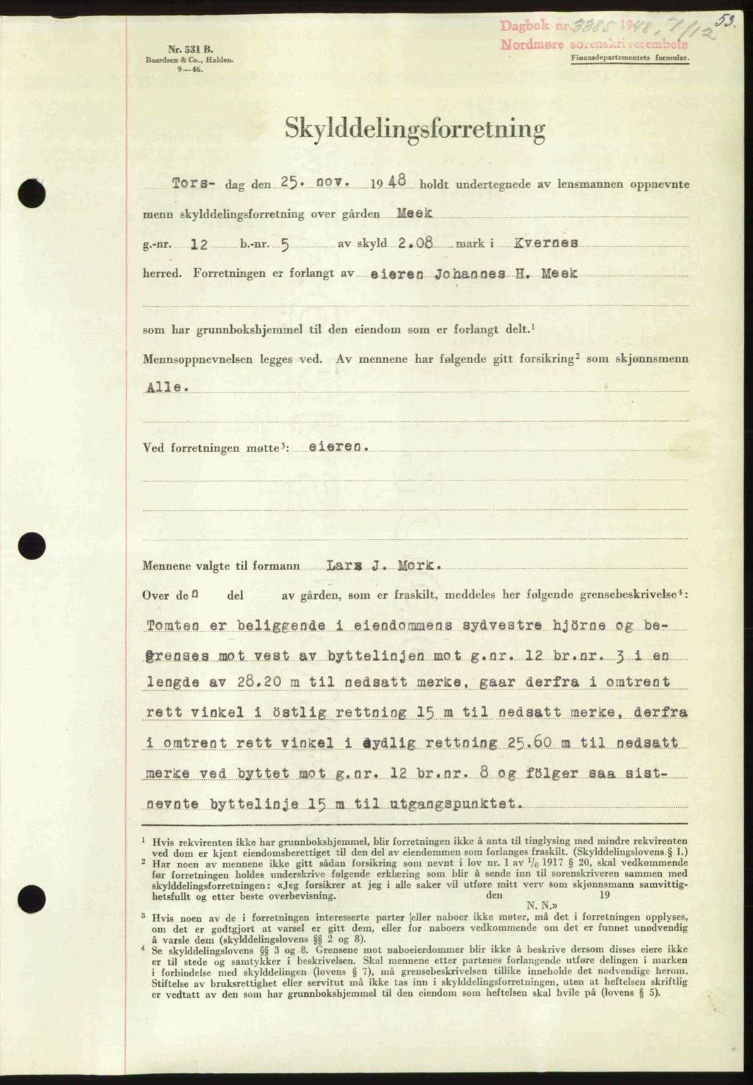 Nordmøre sorenskriveri, SAT/A-4132/1/2/2Ca: Pantebok nr. A110, 1948-1949, Dagboknr: 3385/1948