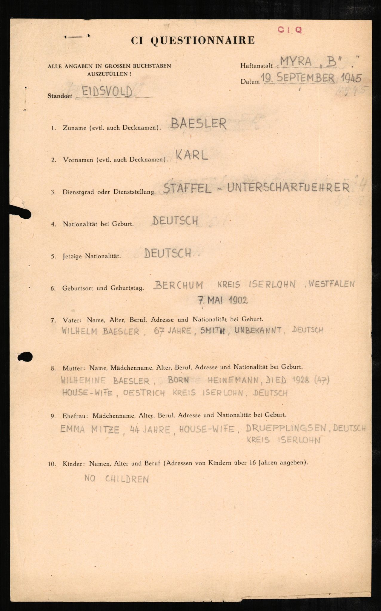 Forsvaret, Forsvarets overkommando II, AV/RA-RAFA-3915/D/Db/L0001: CI Questionaires. Tyske okkupasjonsstyrker i Norge. Tyskere., 1945-1946, s. 550