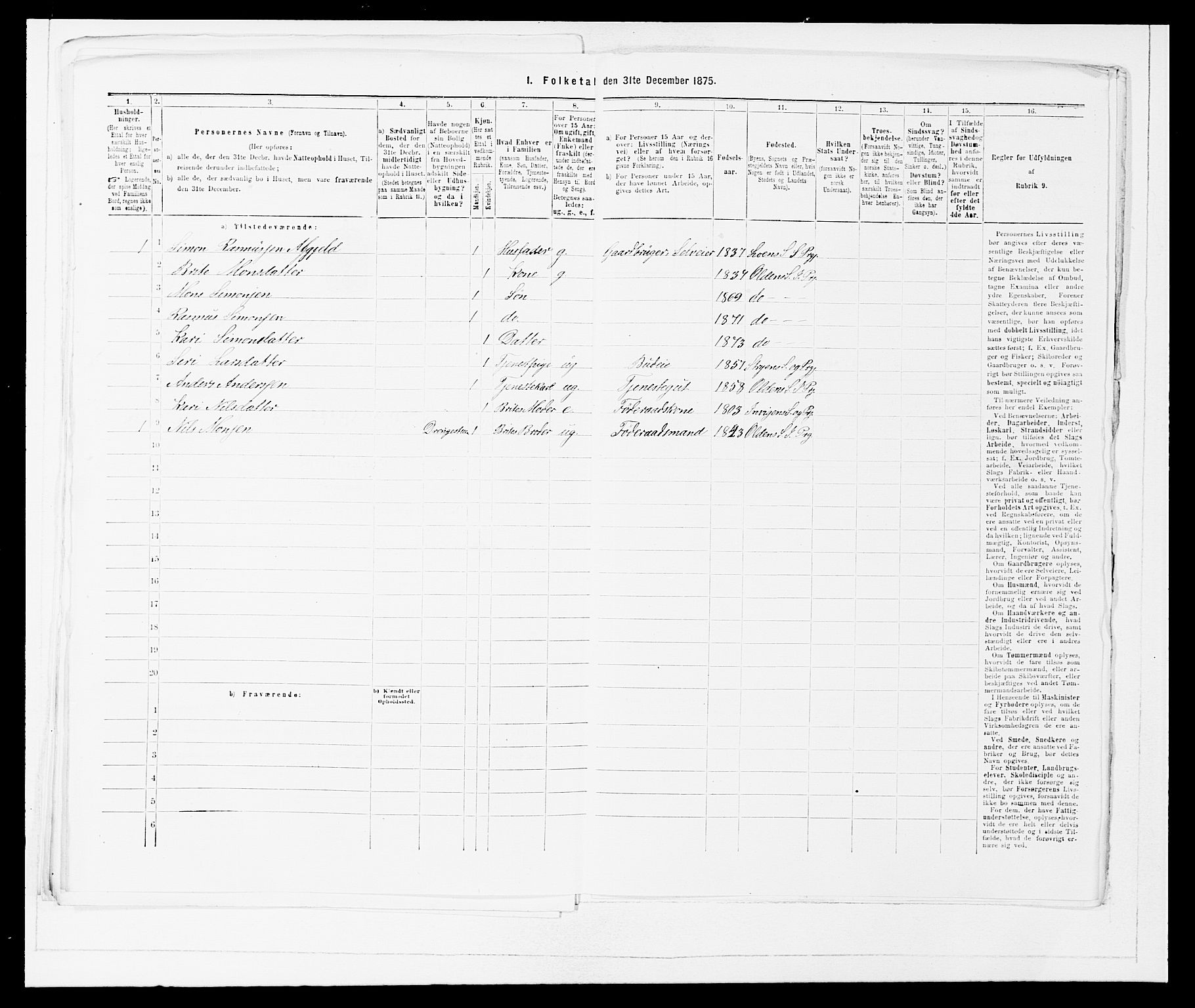 SAB, Folketelling 1875 for 1447P Innvik prestegjeld, 1875, s. 707