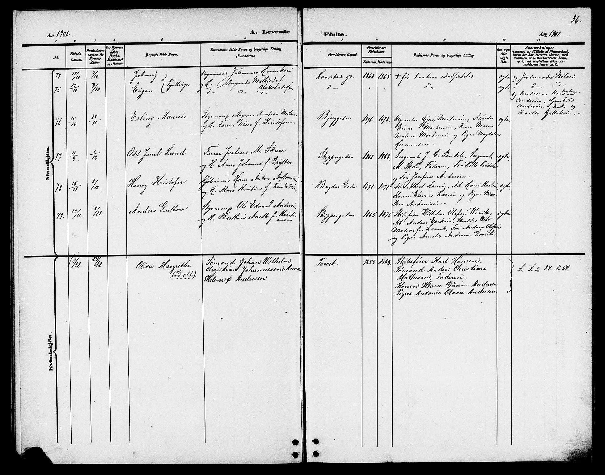 Sandefjord kirkebøker, AV/SAKO-A-315/G/Ga/L0002: Klokkerbok nr. 2, 1899-1903, s. 36