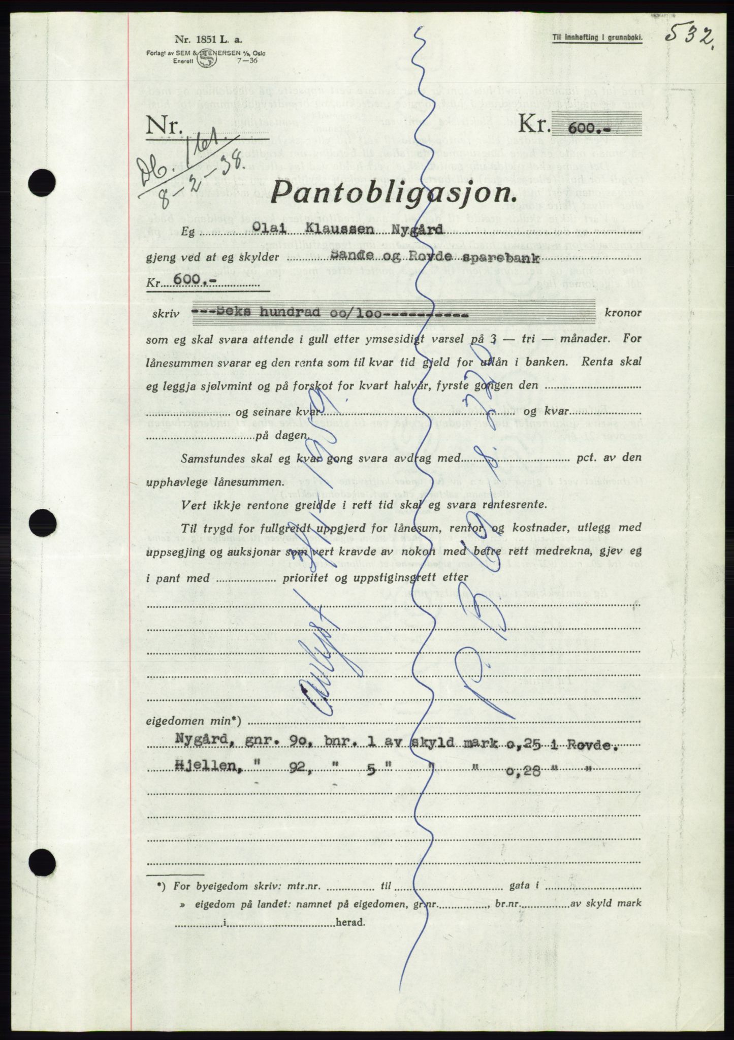 Søre Sunnmøre sorenskriveri, SAT/A-4122/1/2/2C/L0064: Pantebok nr. 58, 1937-1938, Dagboknr: 161/1938