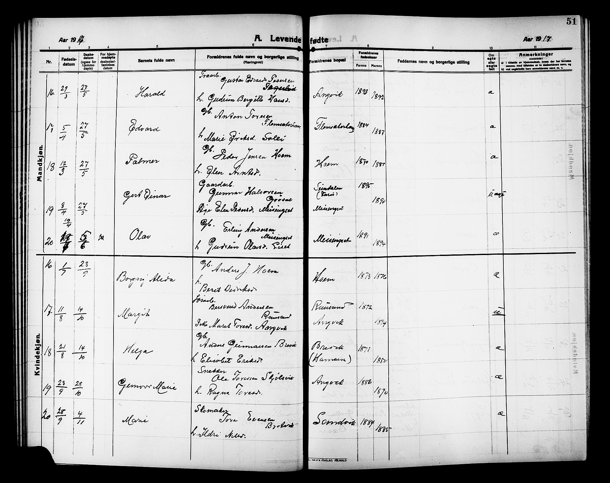 Ministerialprotokoller, klokkerbøker og fødselsregistre - Møre og Romsdal, AV/SAT-A-1454/586/L0993: Klokkerbok nr. 586C04, 1910-1918, s. 51