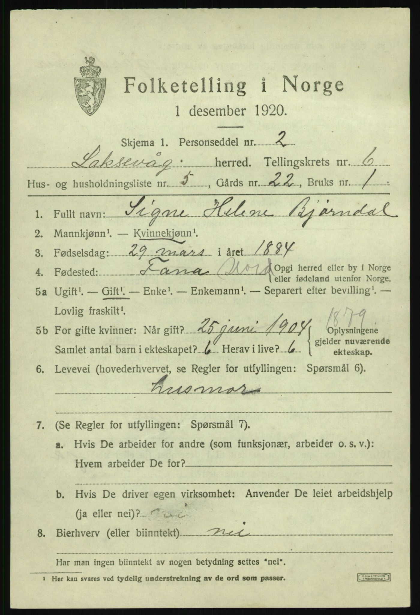 SAB, Folketelling 1920 for 1248 Laksevåg herred, 1920, s. 17170