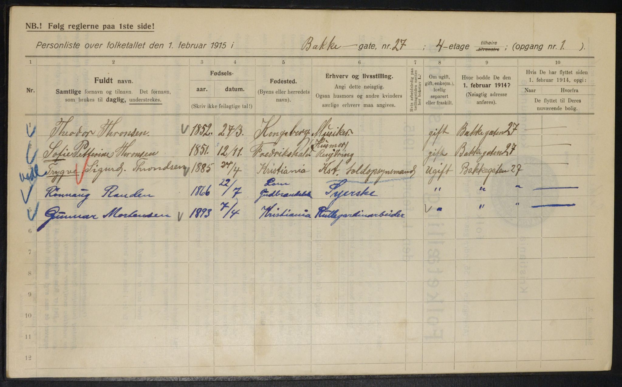 OBA, Kommunal folketelling 1.2.1915 for Kristiania, 1915, s. 3101