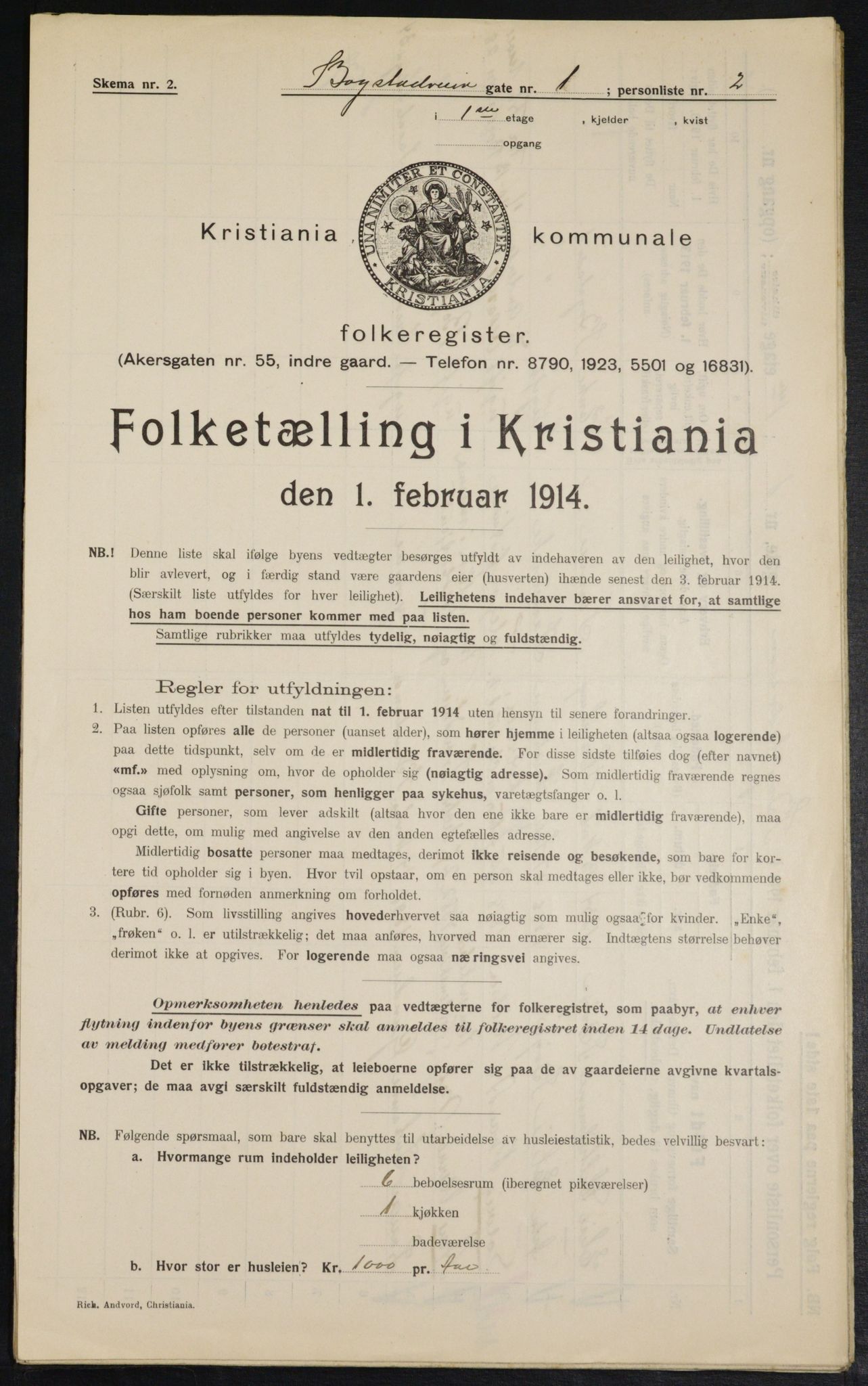 OBA, Kommunal folketelling 1.2.1914 for Kristiania, 1914, s. 6788