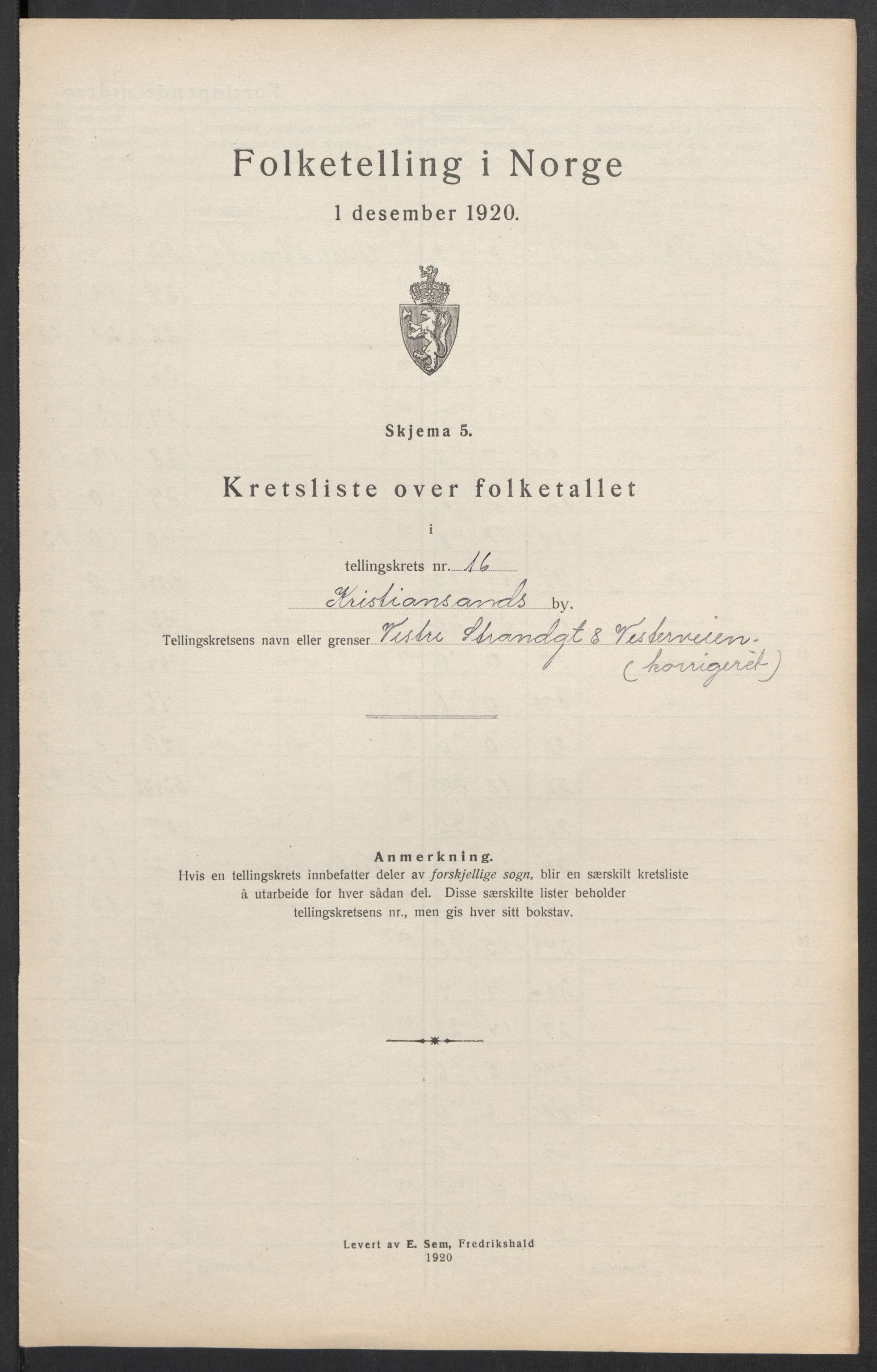 SAK, Folketelling 1920 for 1001 Kristiansand kjøpstad, 1920, s. 134