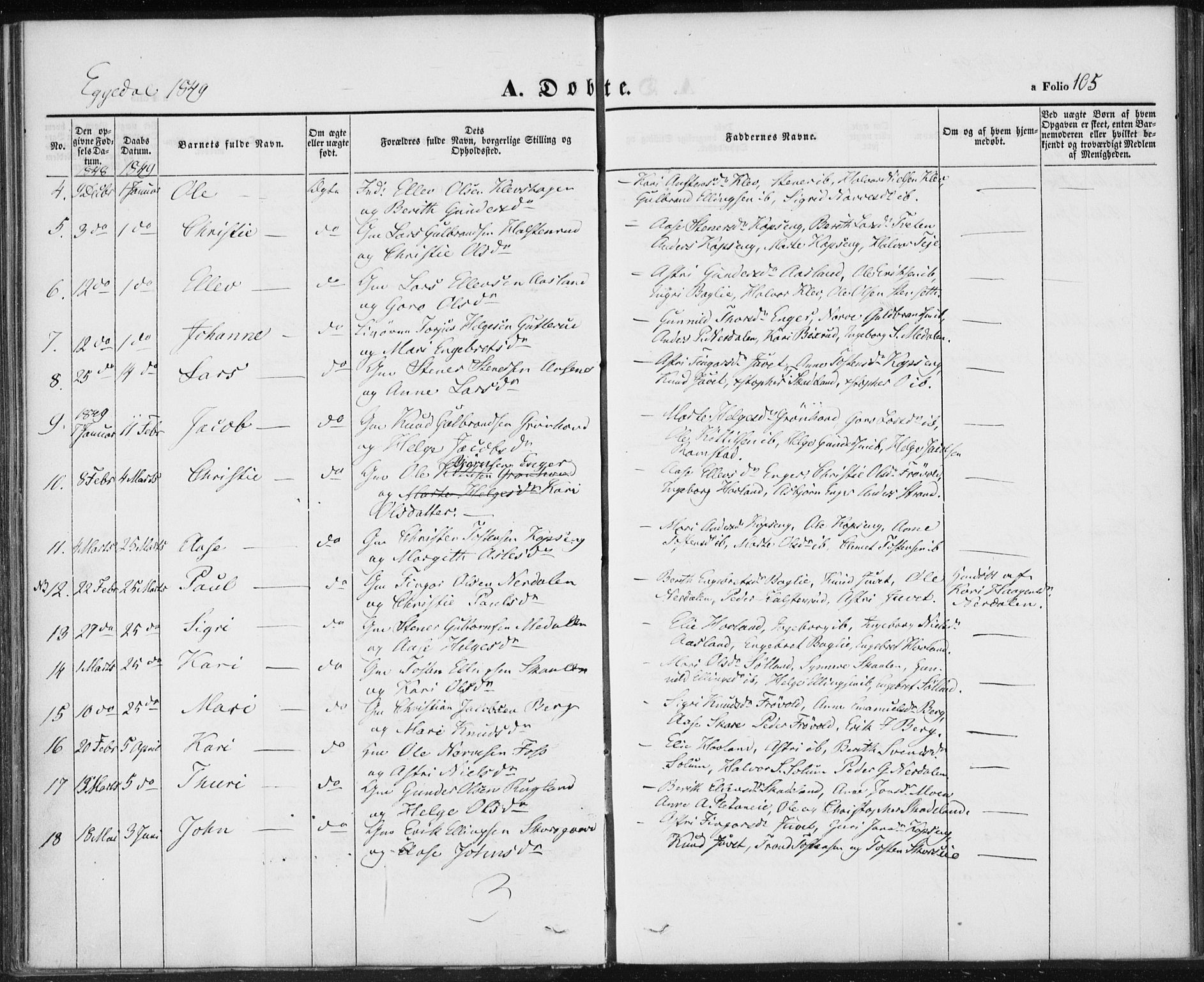 Sigdal kirkebøker, AV/SAKO-A-245/F/Fa/L0007: Ministerialbok nr. I 7, 1844-1849, s. 105