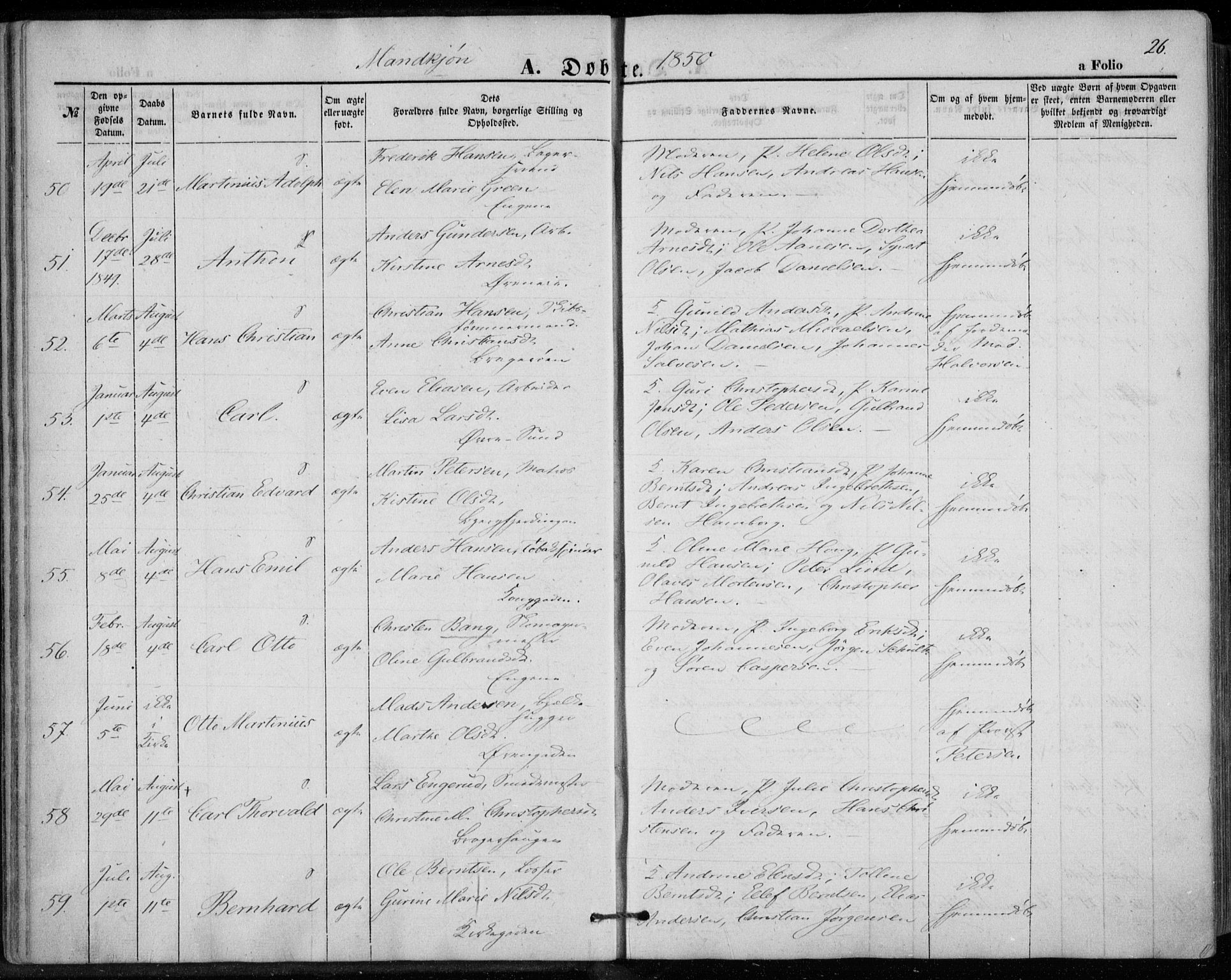 Bragernes kirkebøker, AV/SAKO-A-6/F/Fb/L0002: Ministerialbok nr. II 2, 1848-1859, s. 26