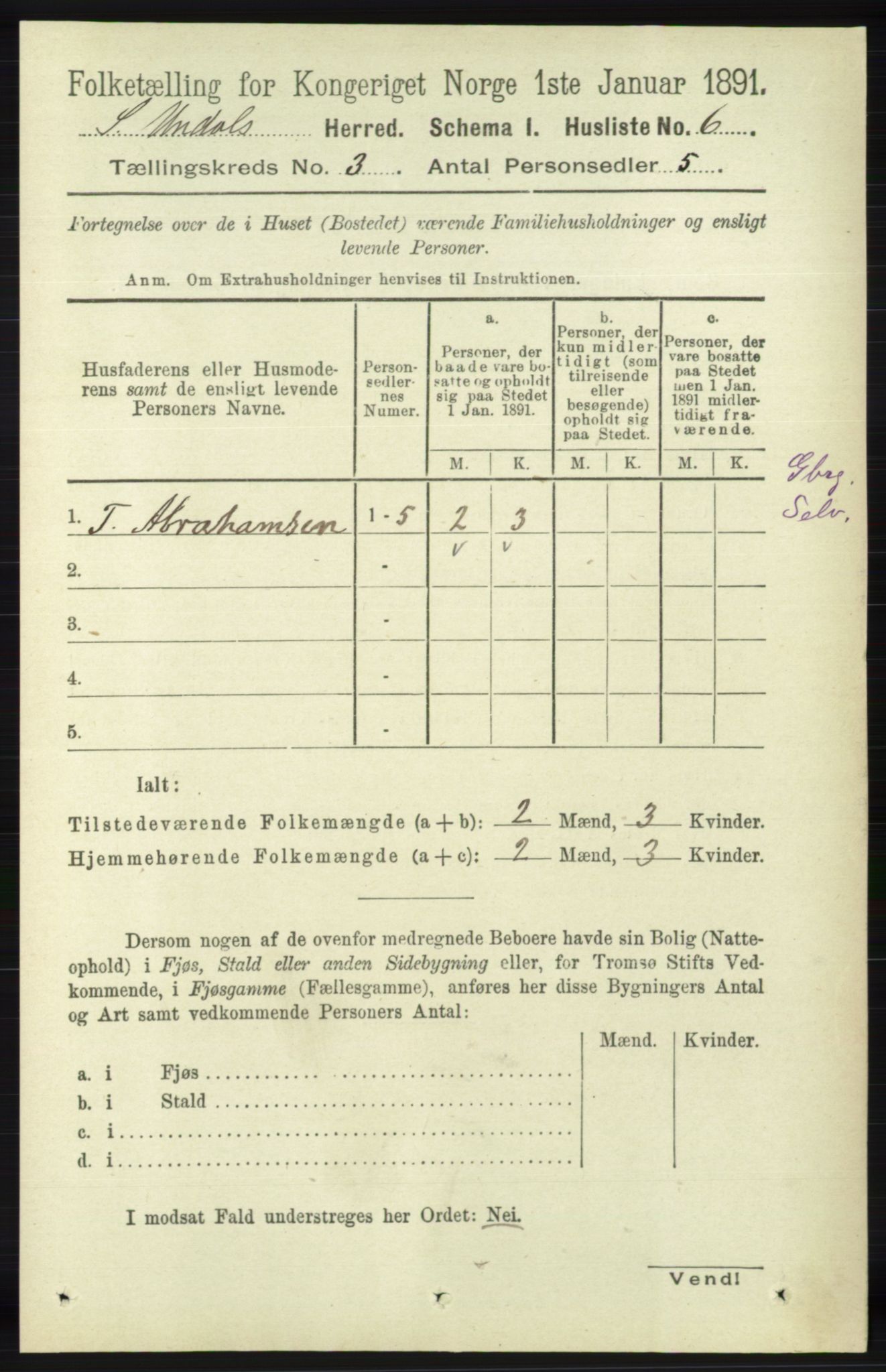 RA, Folketelling 1891 for 1029 Sør-Audnedal herred, 1891, s. 699