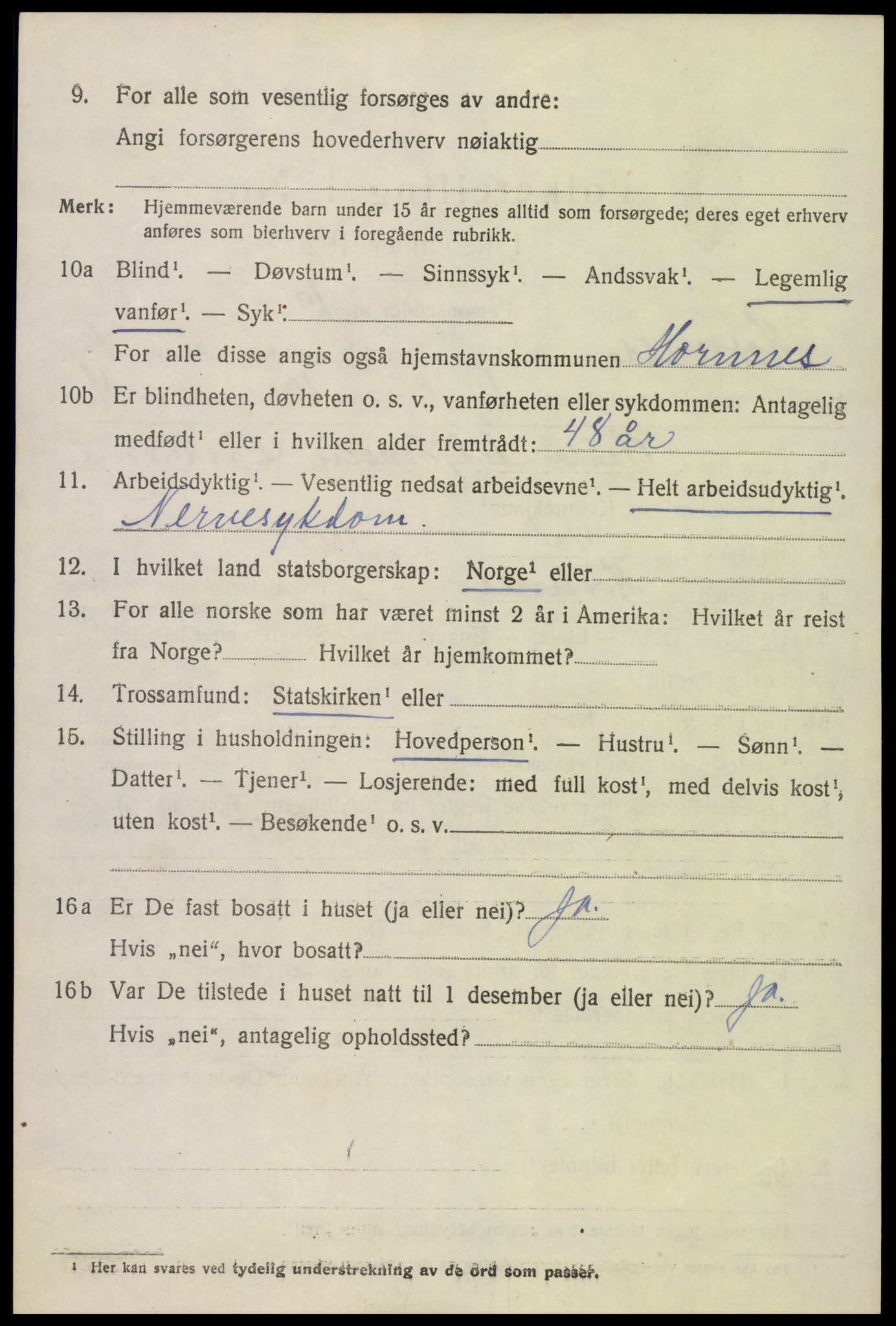 SAK, Folketelling 1920 for 0936 Hornnes herred, 1920, s. 1664