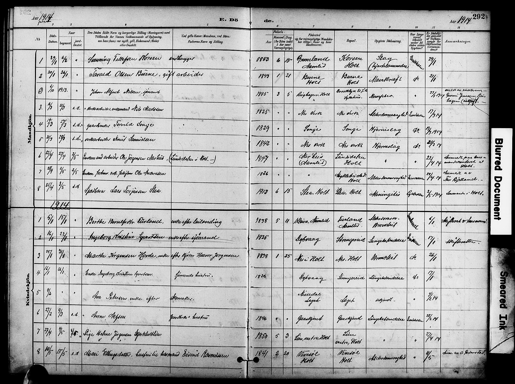 Holt sokneprestkontor, AV/SAK-1111-0021/F/Fb/L0011: Klokkerbok nr. B 11, 1897-1921, s. 292
