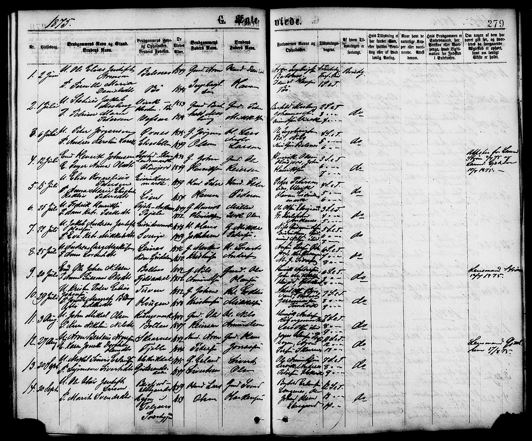 Ministerialprotokoller, klokkerbøker og fødselsregistre - Nordland, SAT/A-1459/863/L0897: Ministerialbok nr. 863A09, 1872-1886, s. 279