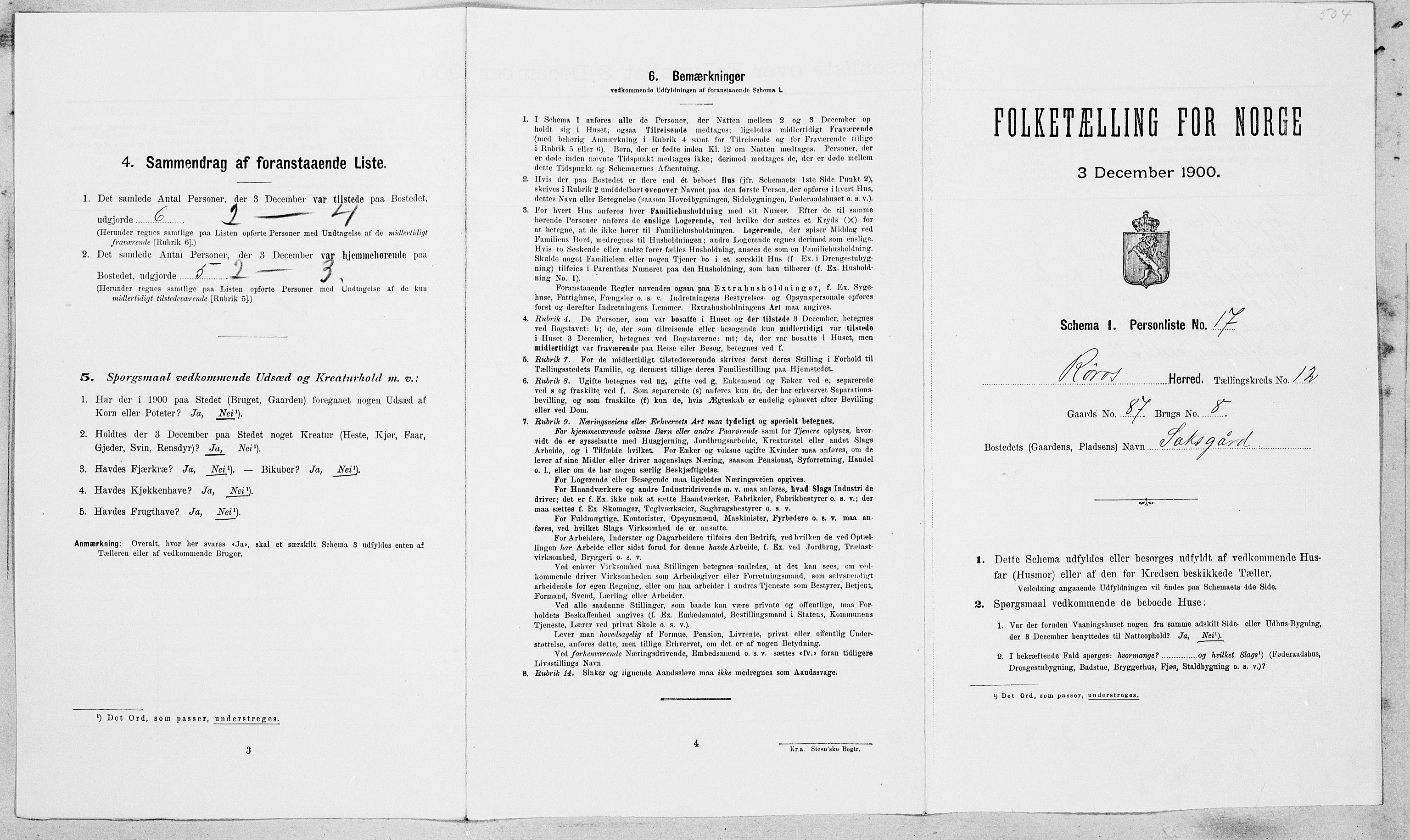 SAT, Folketelling 1900 for 1640 Røros herred, 1900, s. 1322
