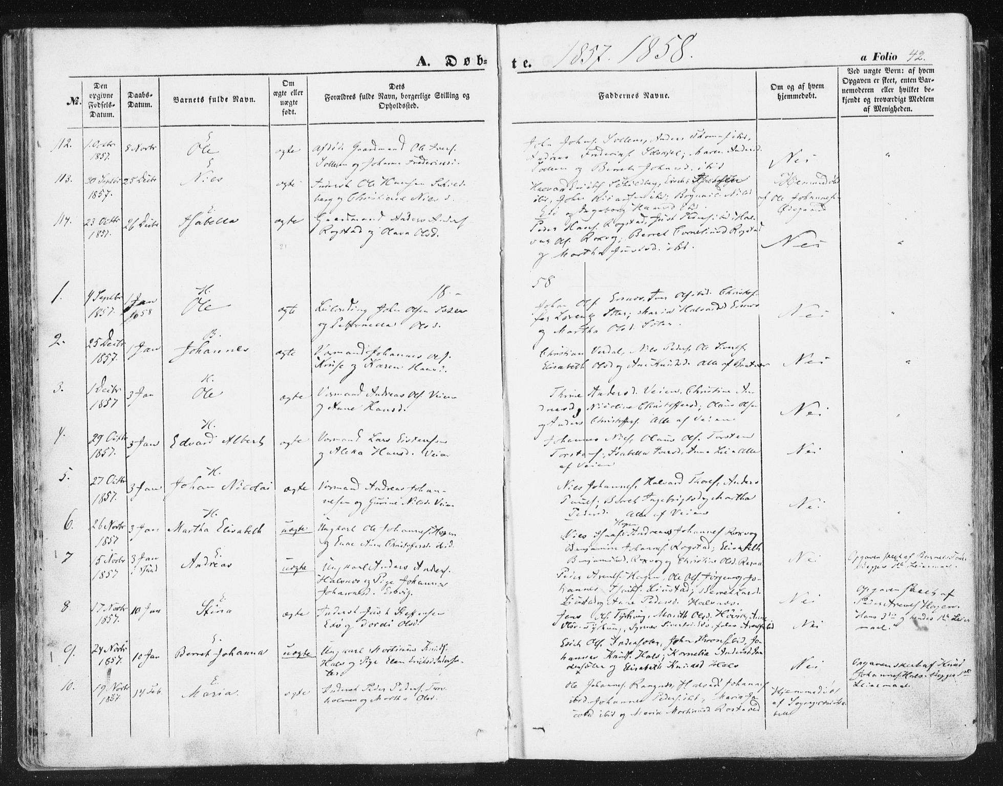 Ministerialprotokoller, klokkerbøker og fødselsregistre - Møre og Romsdal, SAT/A-1454/581/L0937: Ministerialbok nr. 581A05, 1853-1872, s. 42