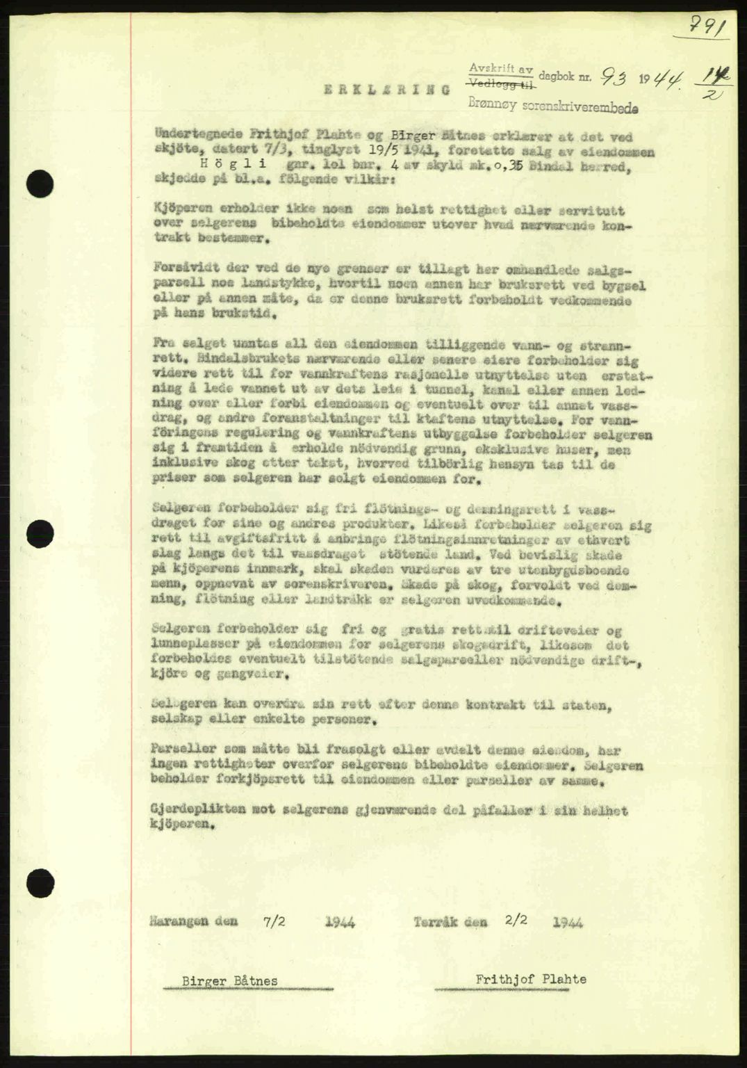 Brønnøy sorenskriveri, SAT/A-4170/1/2/2C: Pantebok nr. 23, 1943-1944, Dagboknr: 93/1944
