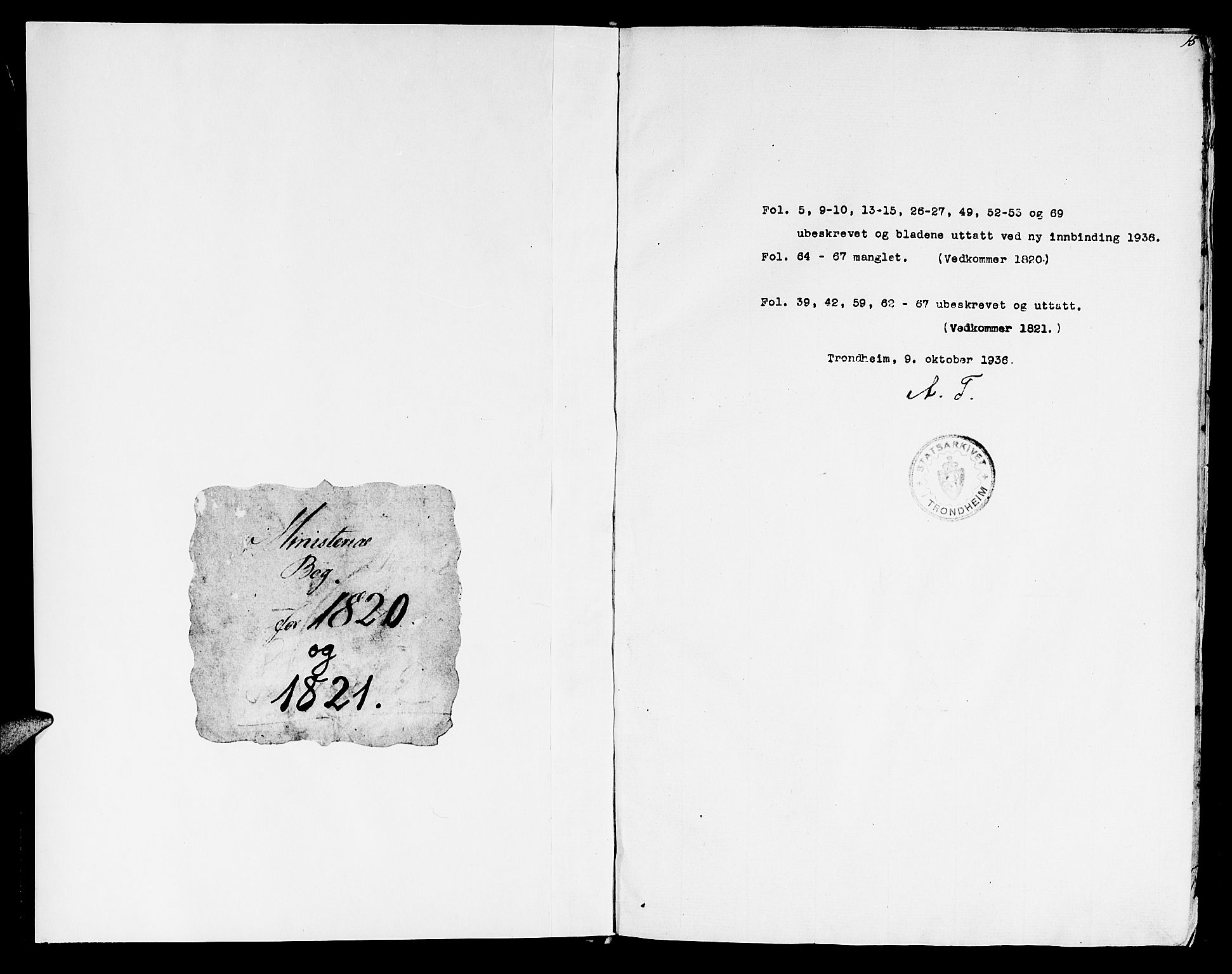 Ministerialprotokoller, klokkerbøker og fødselsregistre - Nord-Trøndelag, AV/SAT-A-1458/709/L0065: Ministerialbok nr. 709A09 /4, 1820-1821