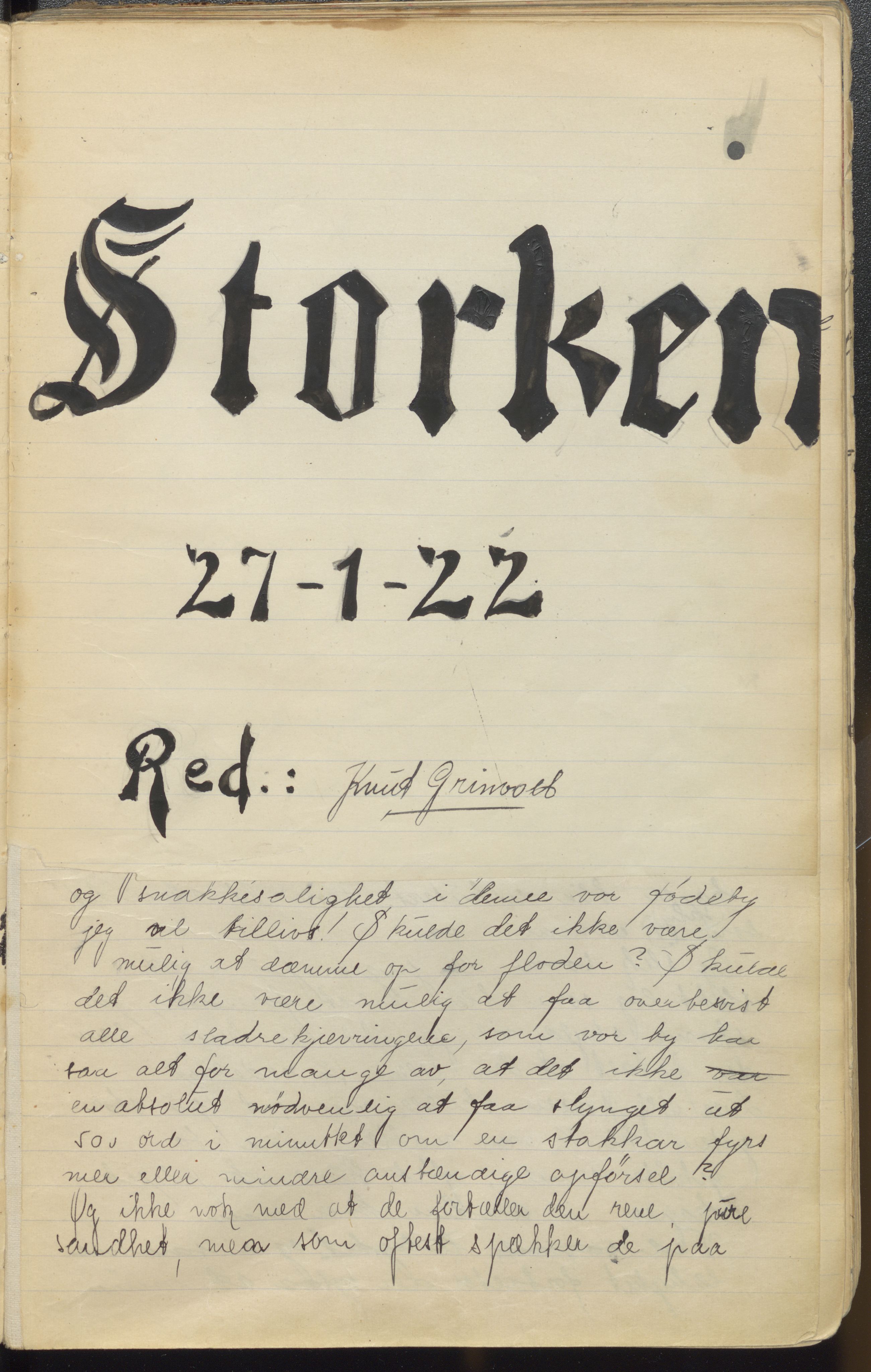Pa 163 - Greveskogen videregående skole. Gymnassamfunnet Uglen, VEMU/A-1215/F/L0004: Storken, 1922-1923