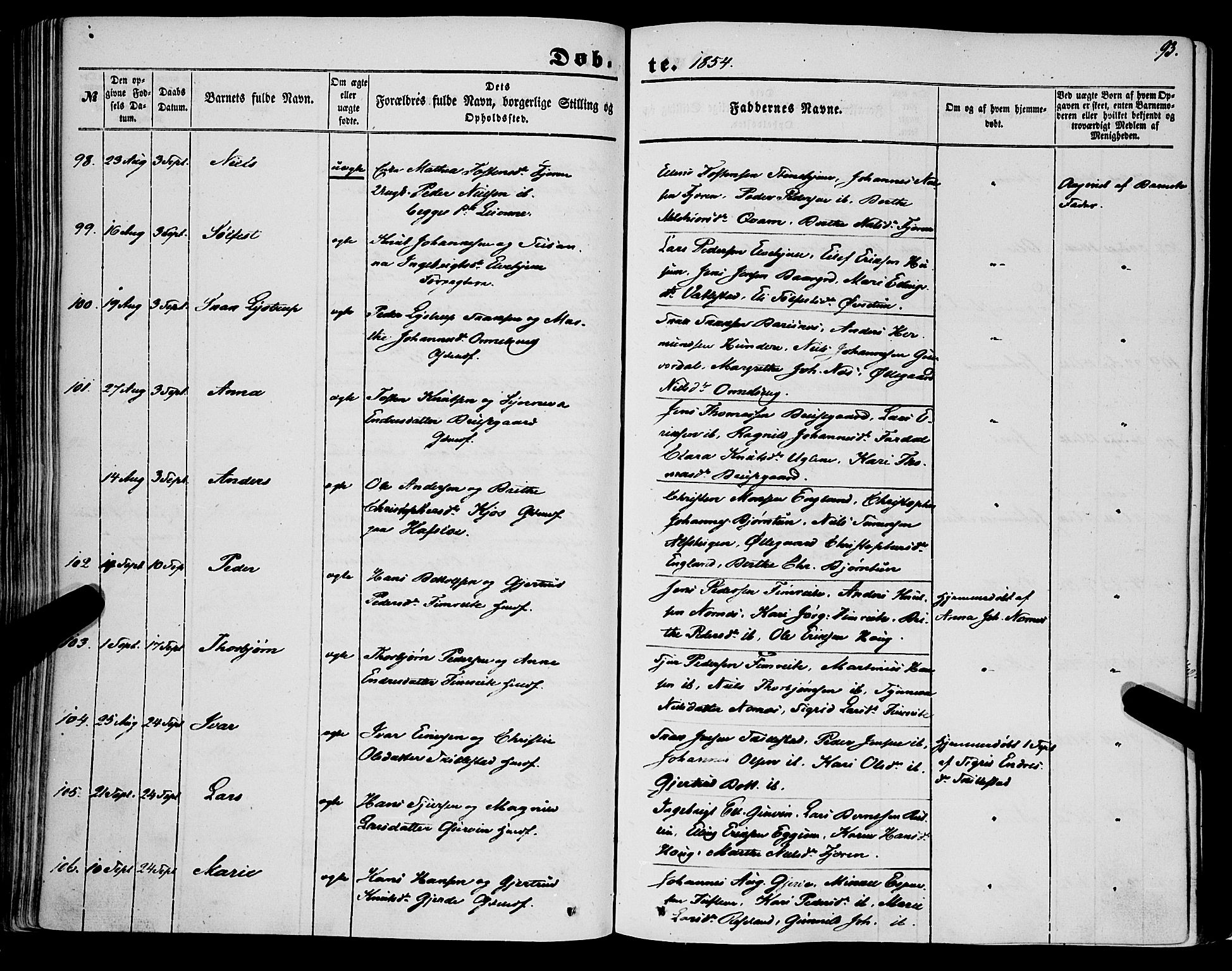 Sogndal sokneprestembete, AV/SAB-A-81301/H/Haa/Haaa/L0012I: Ministerialbok nr. A 12I, 1847-1859, s. 93