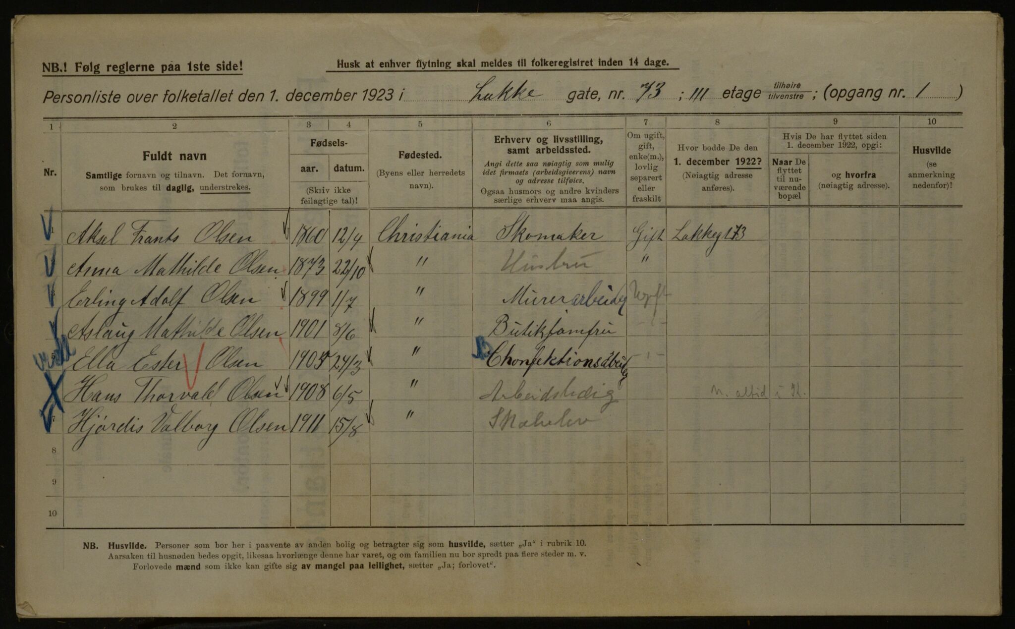 OBA, Kommunal folketelling 1.12.1923 for Kristiania, 1923, s. 62395