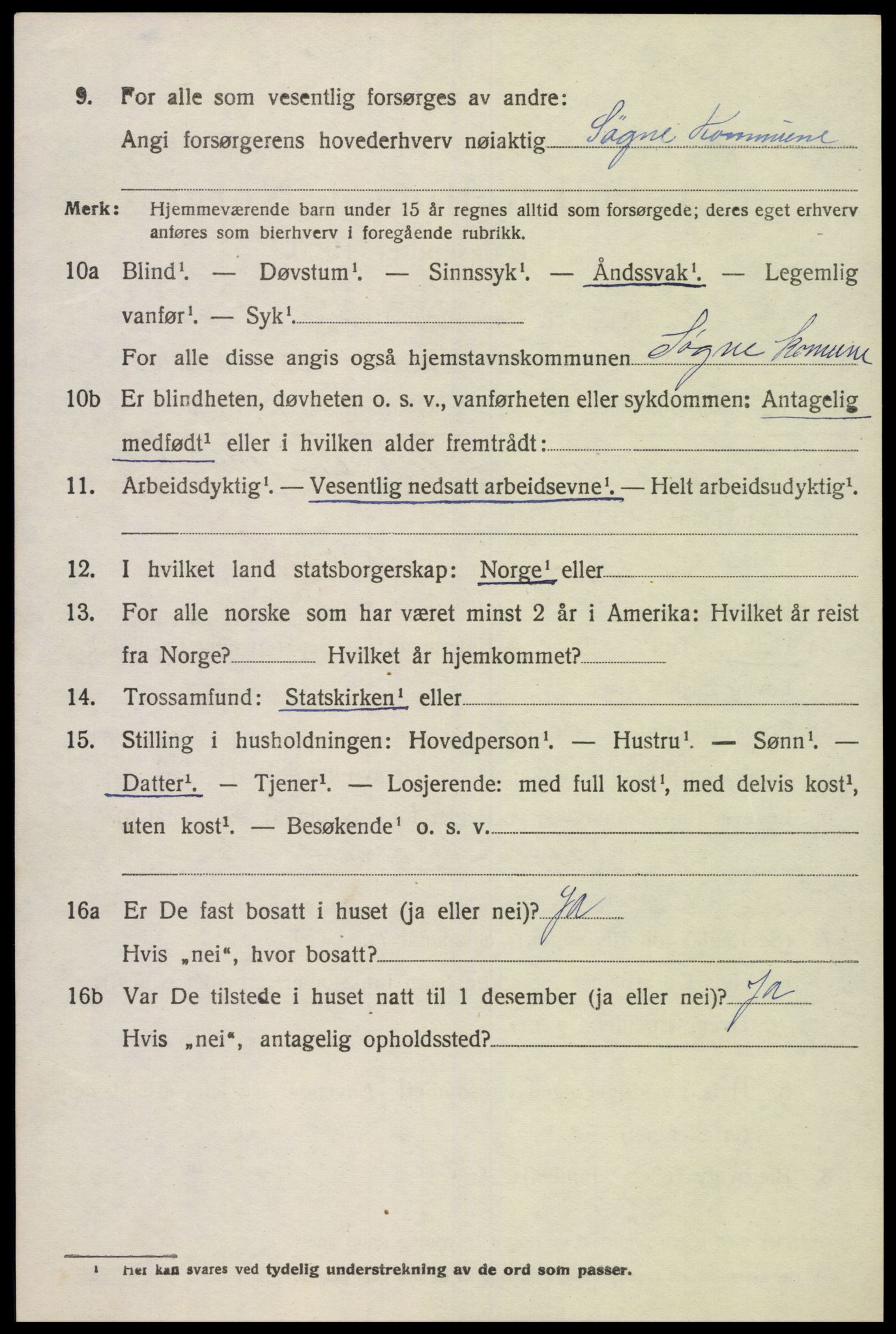 SAK, Folketelling 1920 for 1018 Søgne herred, 1920, s. 1492