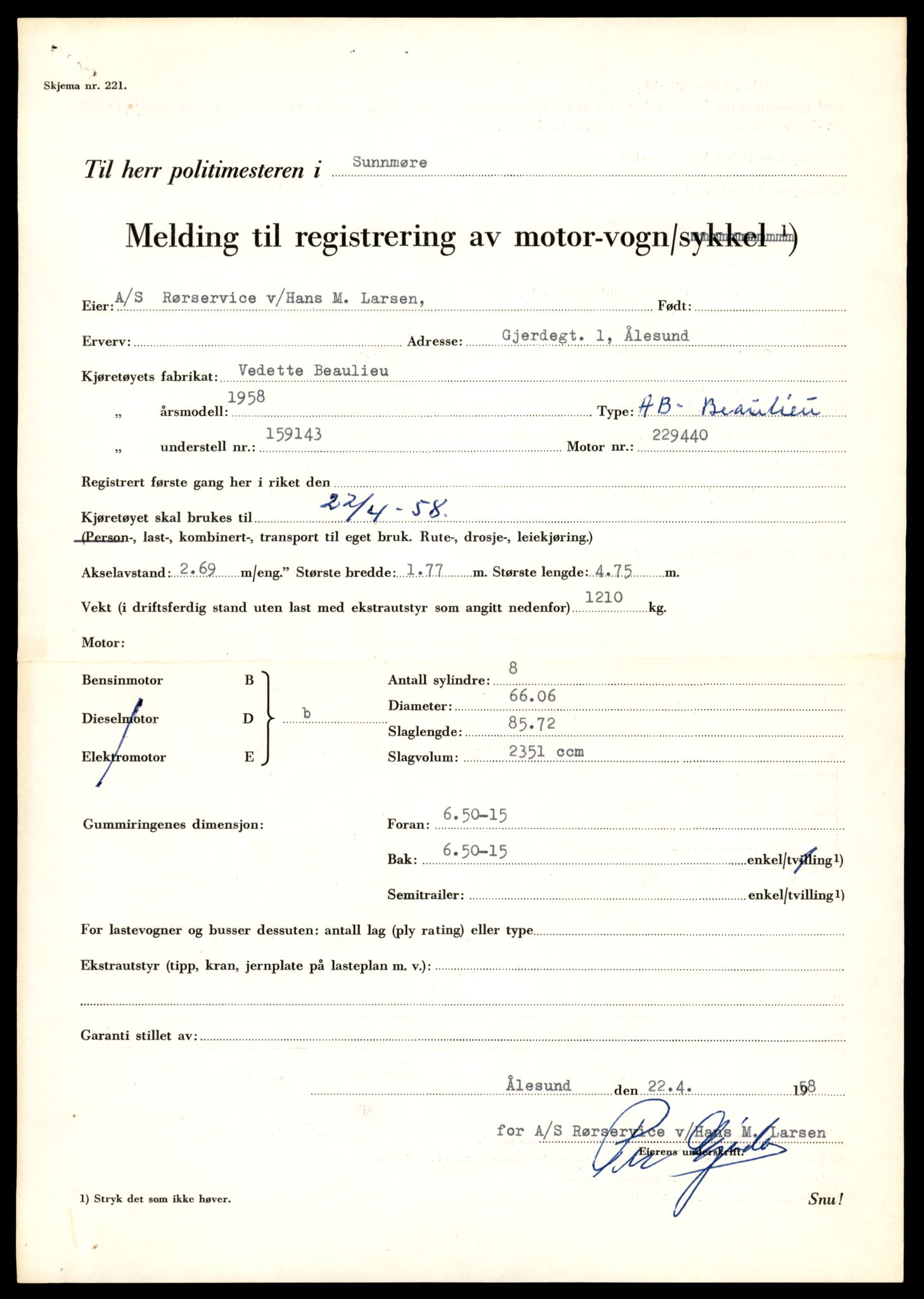 Møre og Romsdal vegkontor - Ålesund trafikkstasjon, AV/SAT-A-4099/F/Fe/L0017: Registreringskort for kjøretøy T 1985 - T 10090, 1927-1998, s. 2203