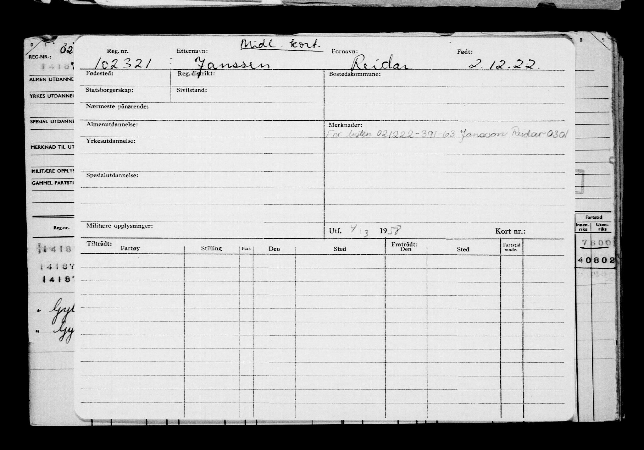 Direktoratet for sjømenn, AV/RA-S-3545/G/Gb/L0213: Hovedkort, 1922, s. 31