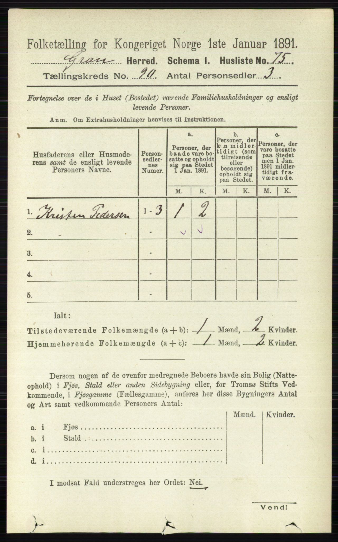 RA, Folketelling 1891 for 0534 Gran herred, 1891, s. 4128