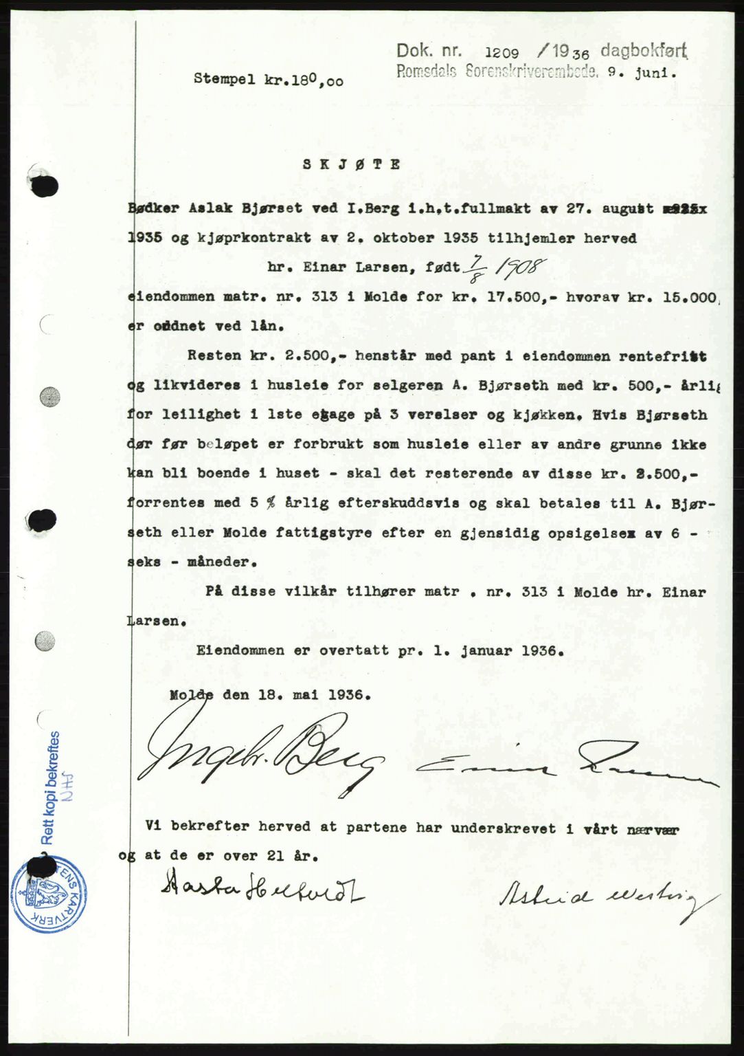 Romsdal sorenskriveri, SAT/A-4149/1/2/2C: Pantebok nr. A5, 1938-1938, Dagboknr: 1293/1938
