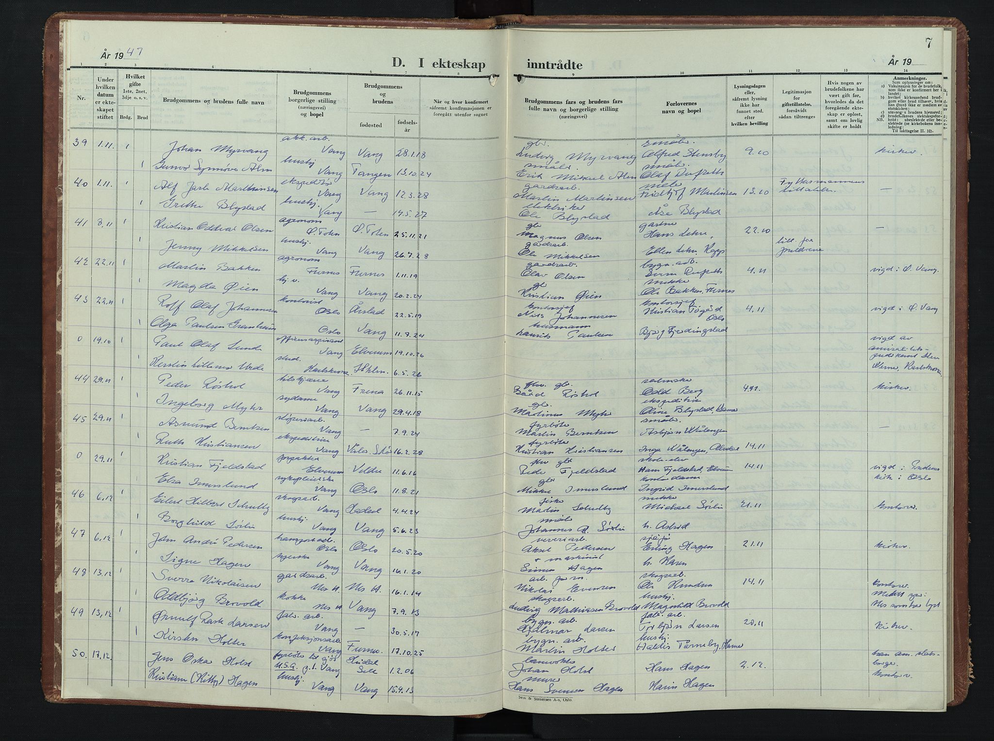 Vang prestekontor, Hedmark, AV/SAH-PREST-008/H/Ha/Hab/L0020: Klokkerbok nr. 20, 1947-1957, s. 7