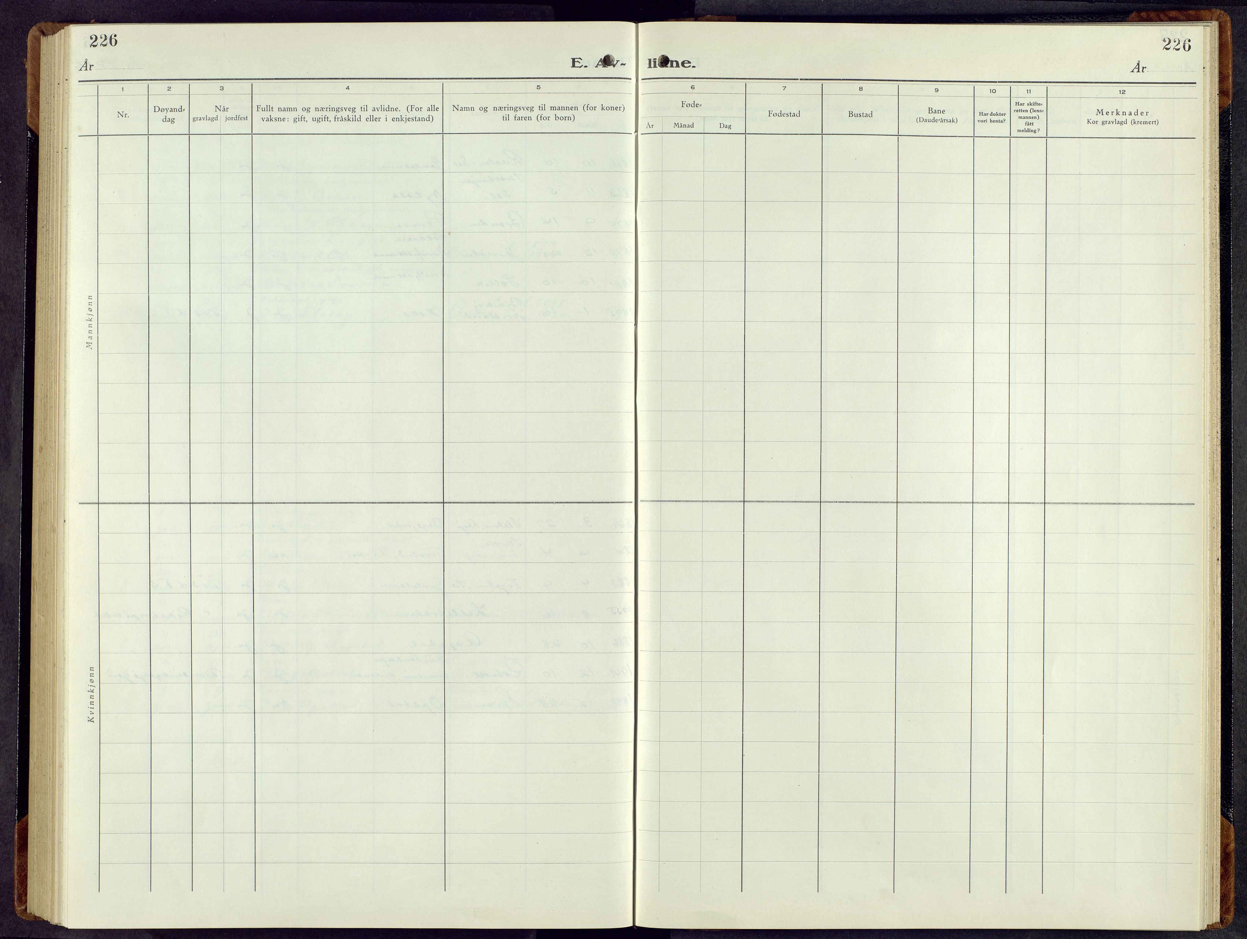 Dovre prestekontor, AV/SAH-PREST-066/H/Ha/Hab/L0005: Klokkerbok nr. 5, 1950-1966, s. 226