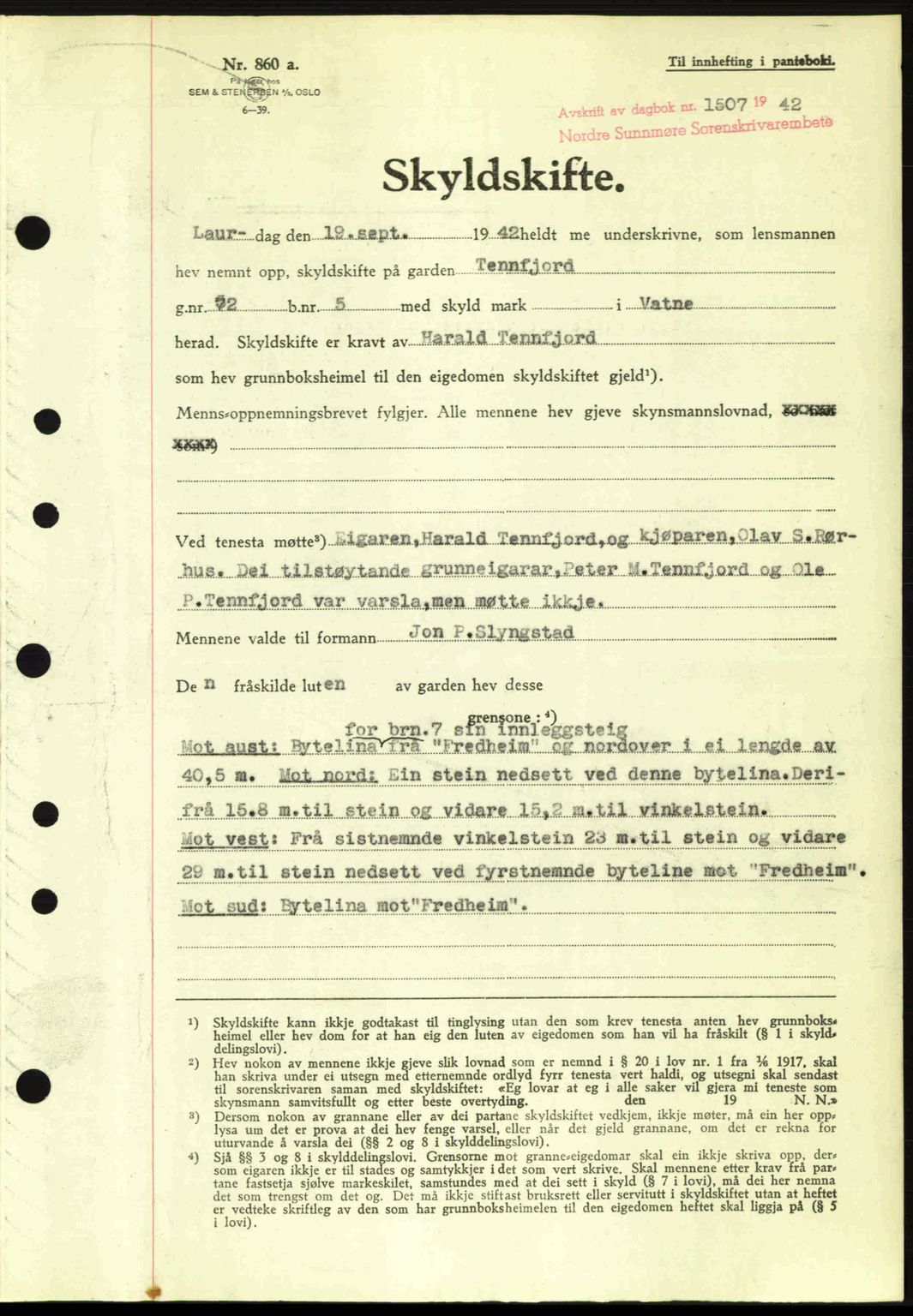 Nordre Sunnmøre sorenskriveri, SAT/A-0006/1/2/2C/2Ca: Pantebok nr. A14, 1942-1942, Dagboknr: 1507/1942