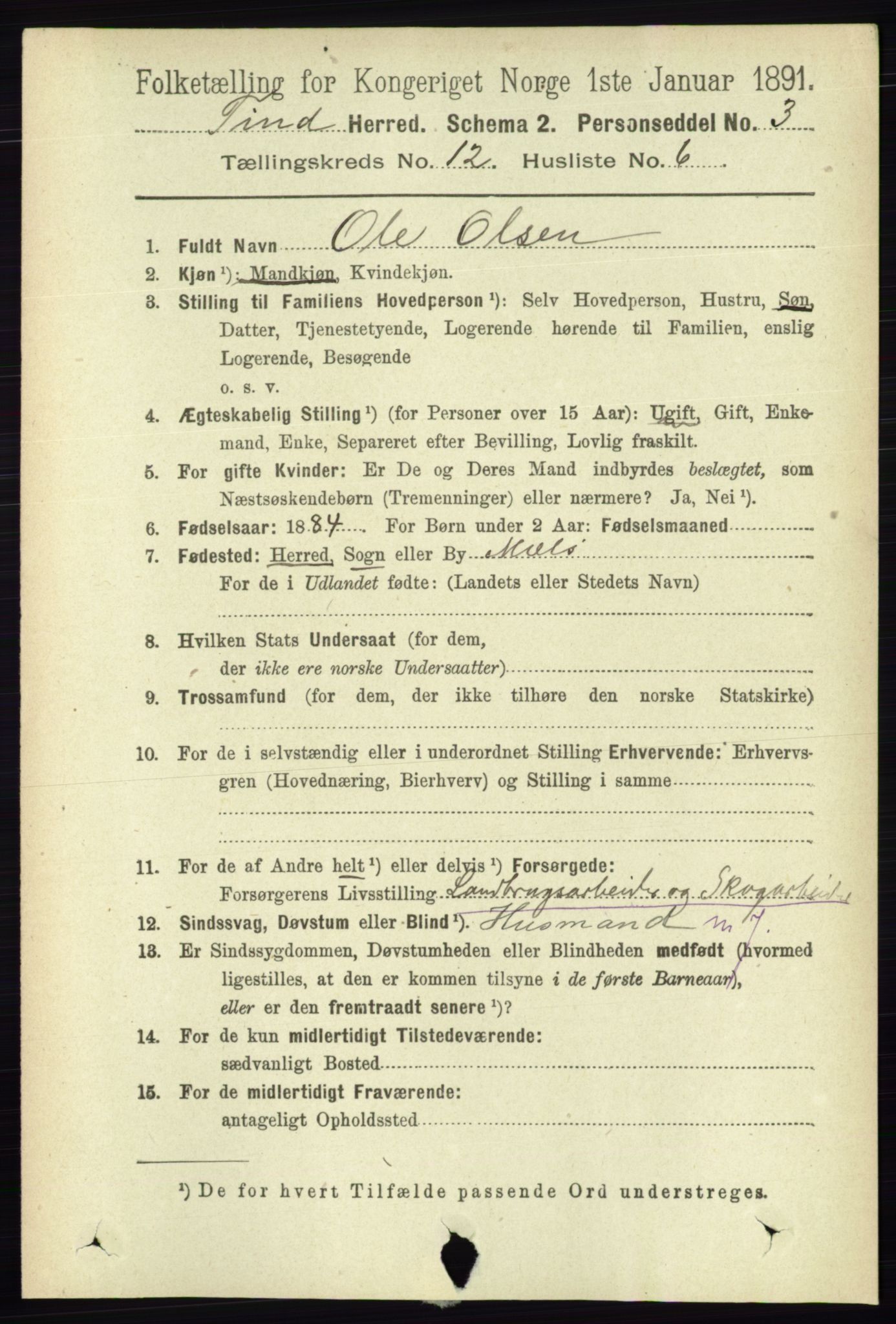 RA, Folketelling 1891 for 0826 Tinn herred, 1891, s. 2352