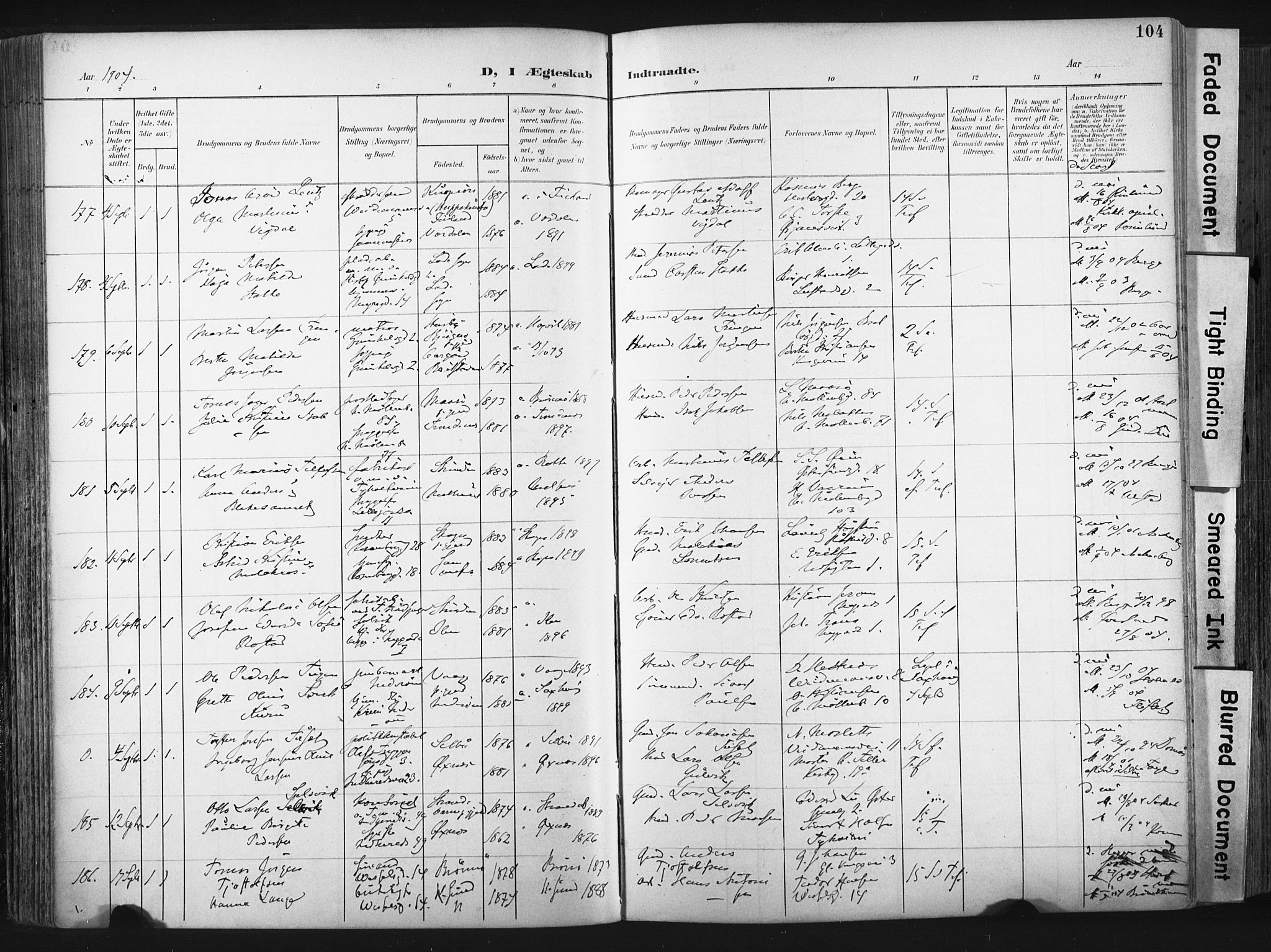 Ministerialprotokoller, klokkerbøker og fødselsregistre - Sør-Trøndelag, SAT/A-1456/604/L0201: Ministerialbok nr. 604A21, 1901-1911, s. 104